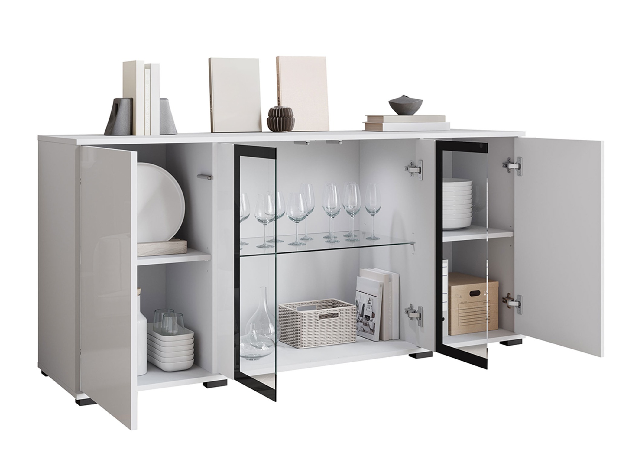 Dressoir Torcame 102 (Wotan eik + Glanzend wit)
