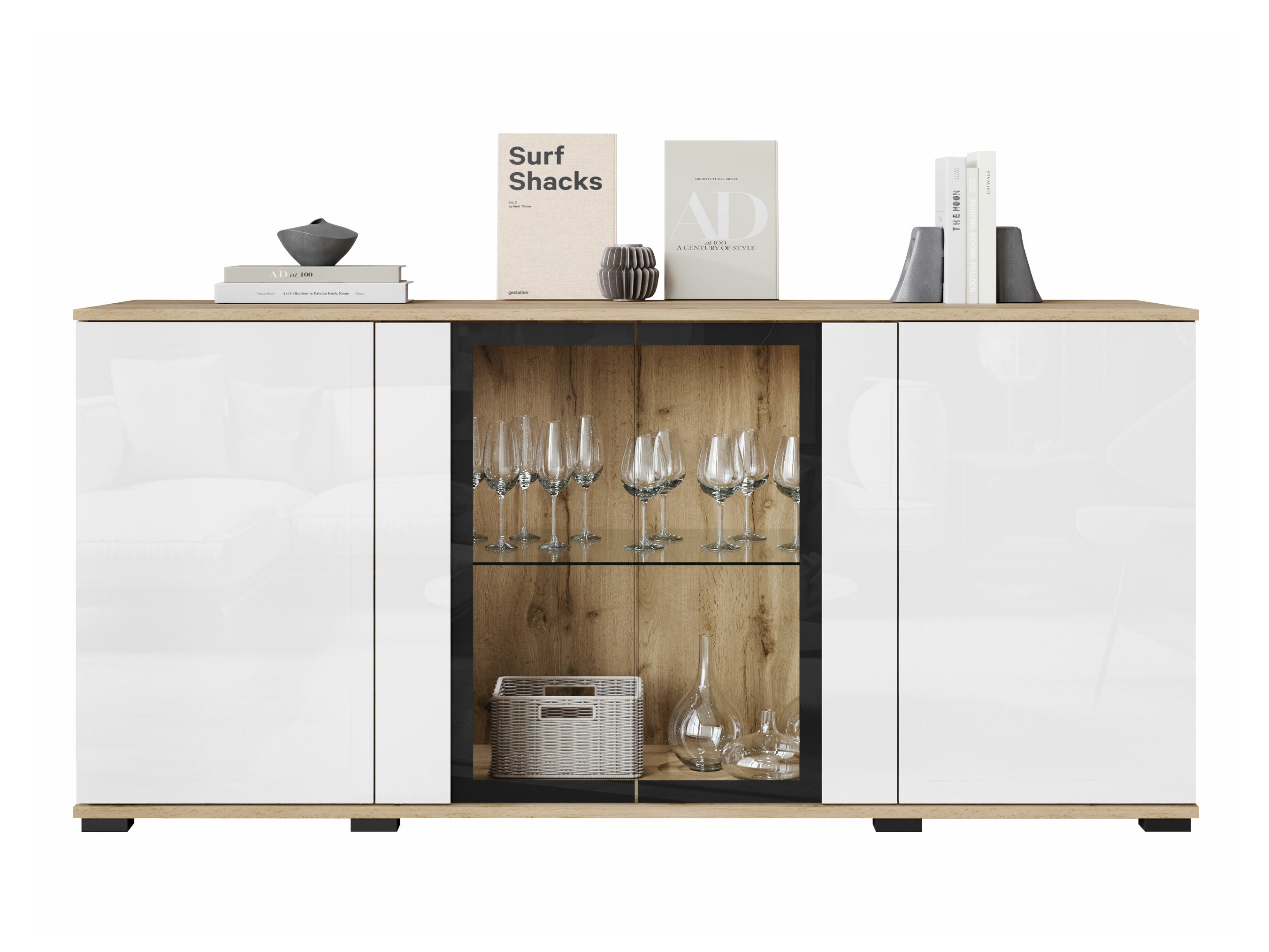 Dressoir Torcame 102 (Wotan eik + Glanzend wit)
