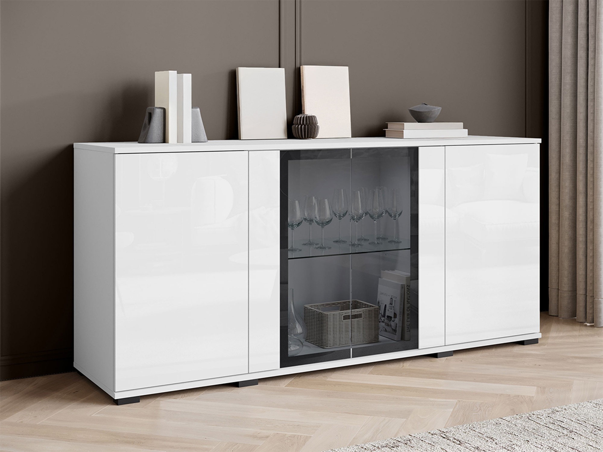 Dressoir Torcame 102 (Wit + Glanzend wit)
