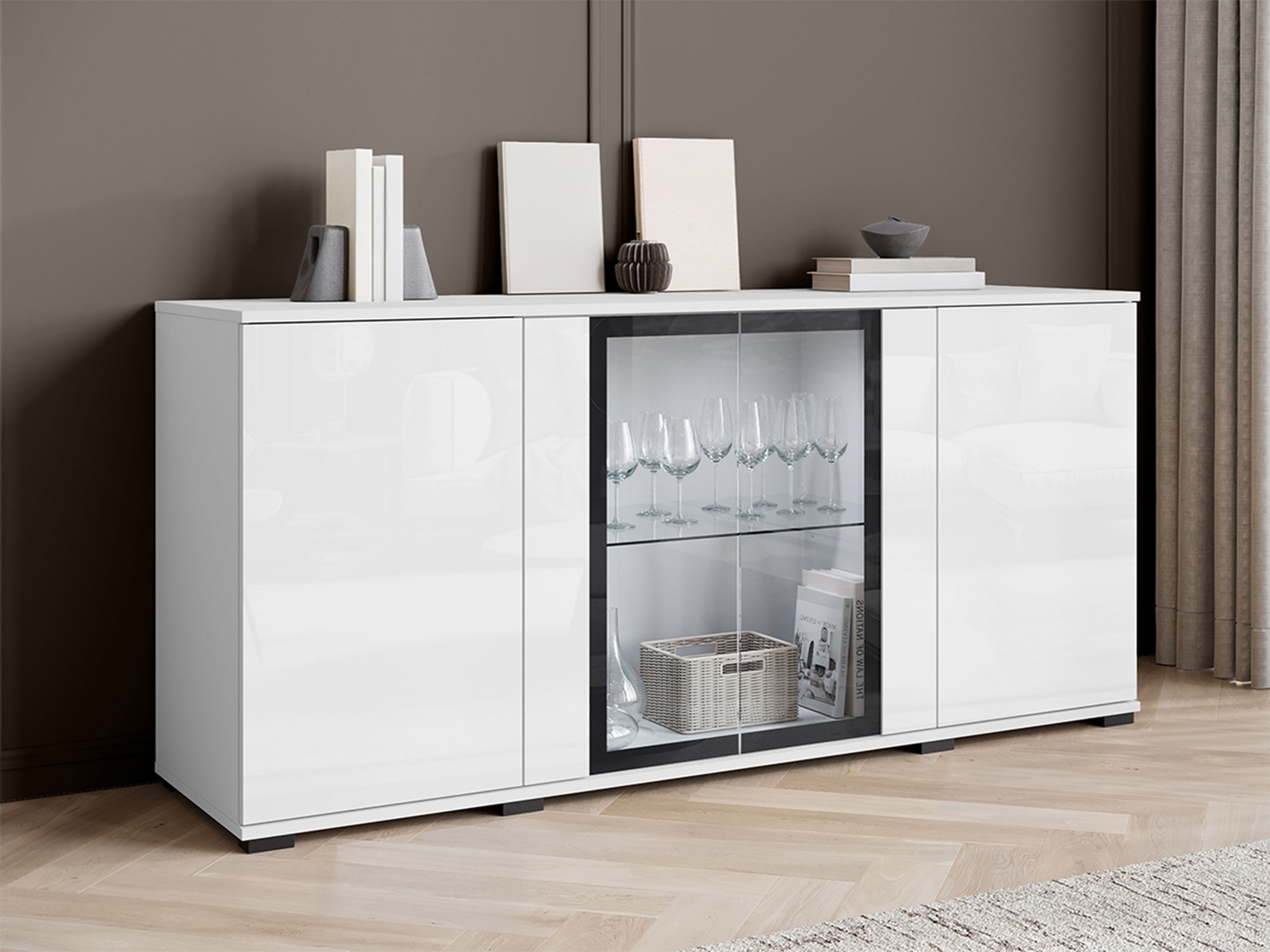 Dressoir Torcame 102 (Wit + Glanzend wit)