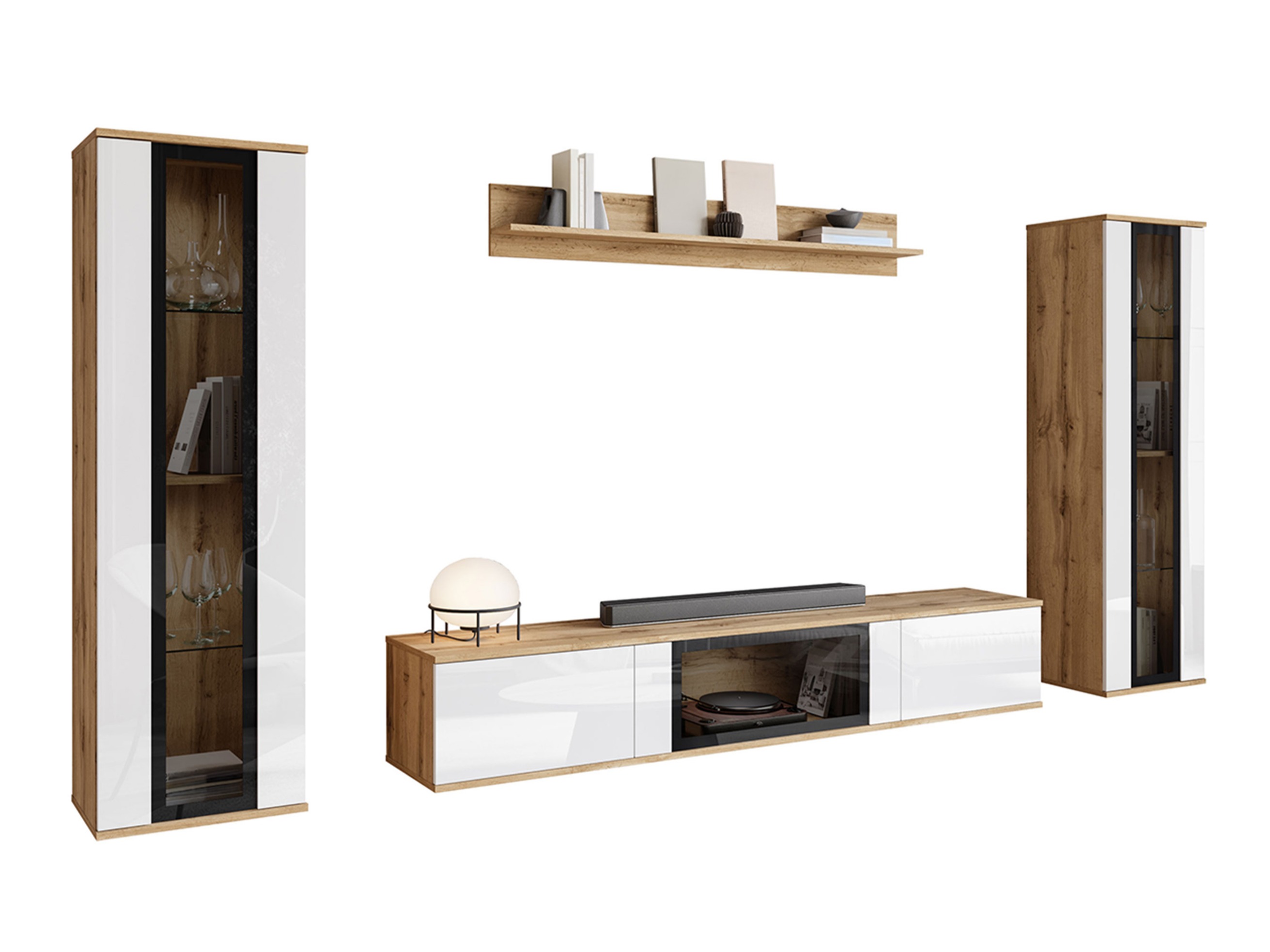 Woonkamerset Torcame 103 (Wotan eik + Glanzend wit)