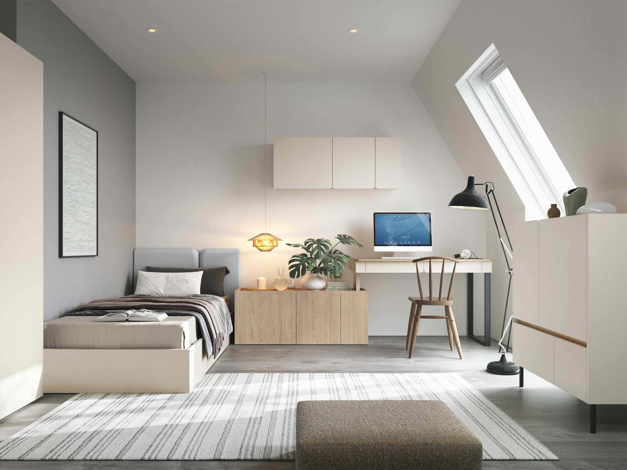 Ladekast Fiosono 107 (Beige + Licht eiken)