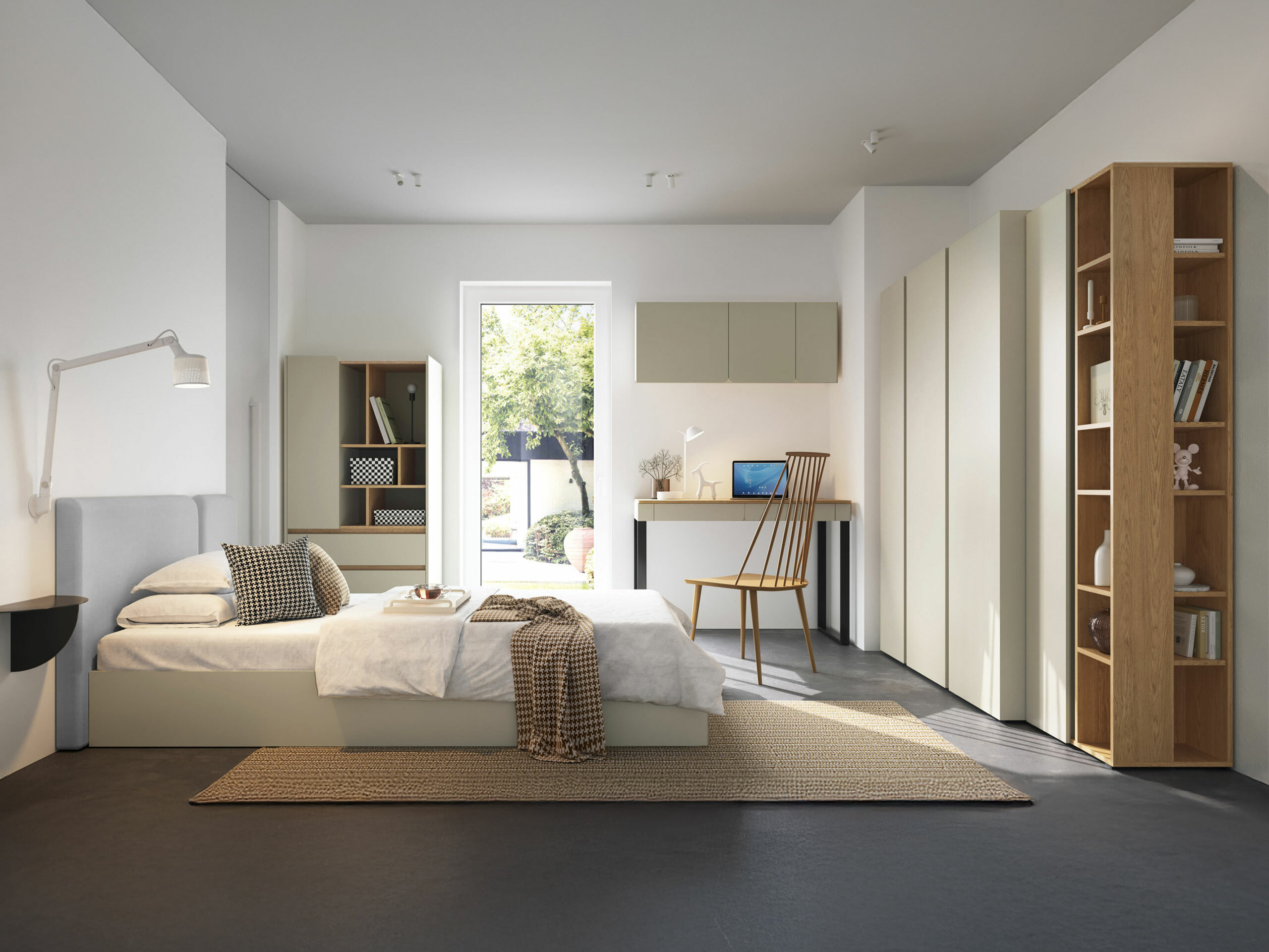 Wandkast Fiosono 111 (Stoffig groen + Eiken)