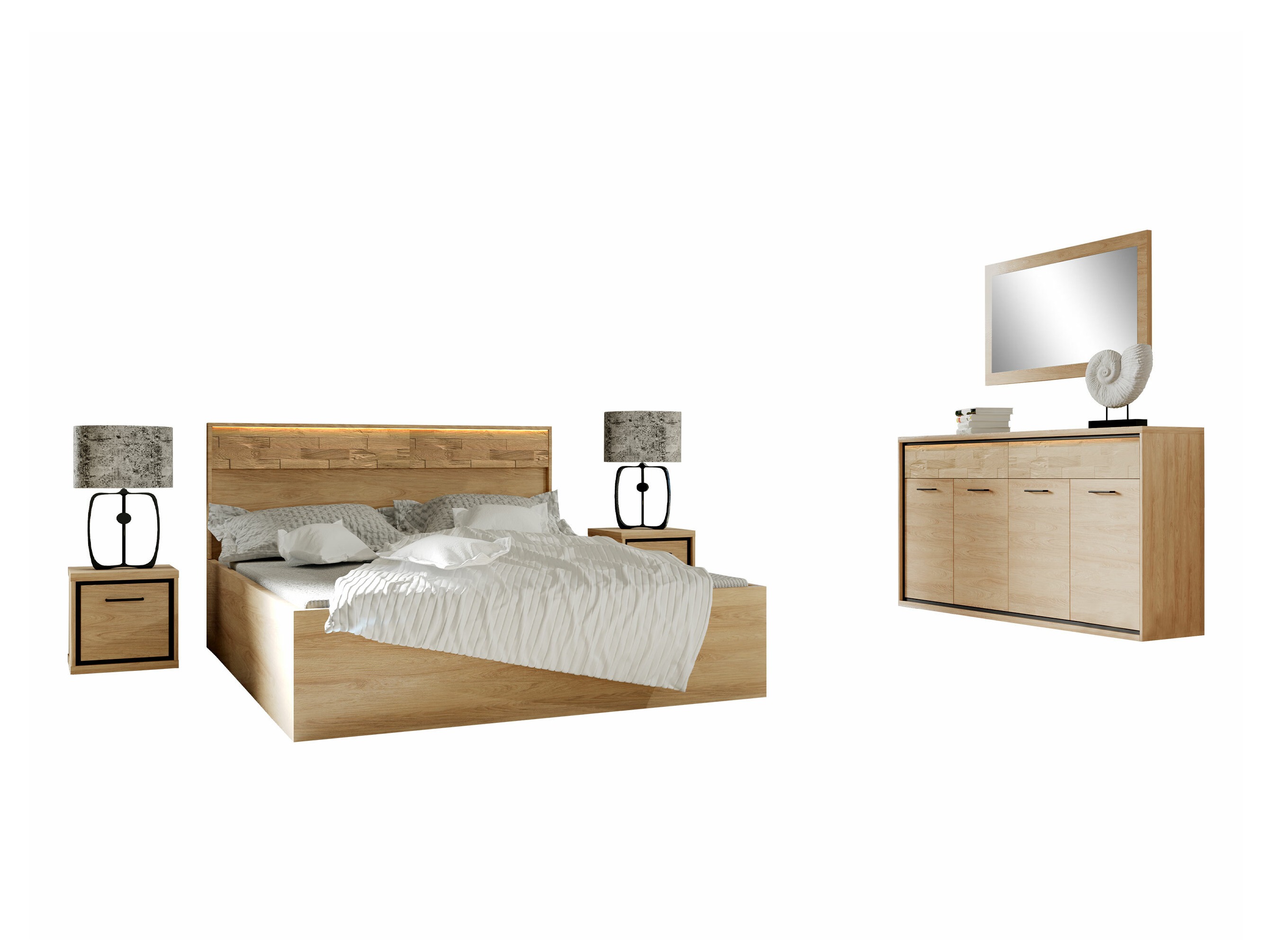 Slaapkamerset Etrmoni 122 (Licht hout + Eiken)
