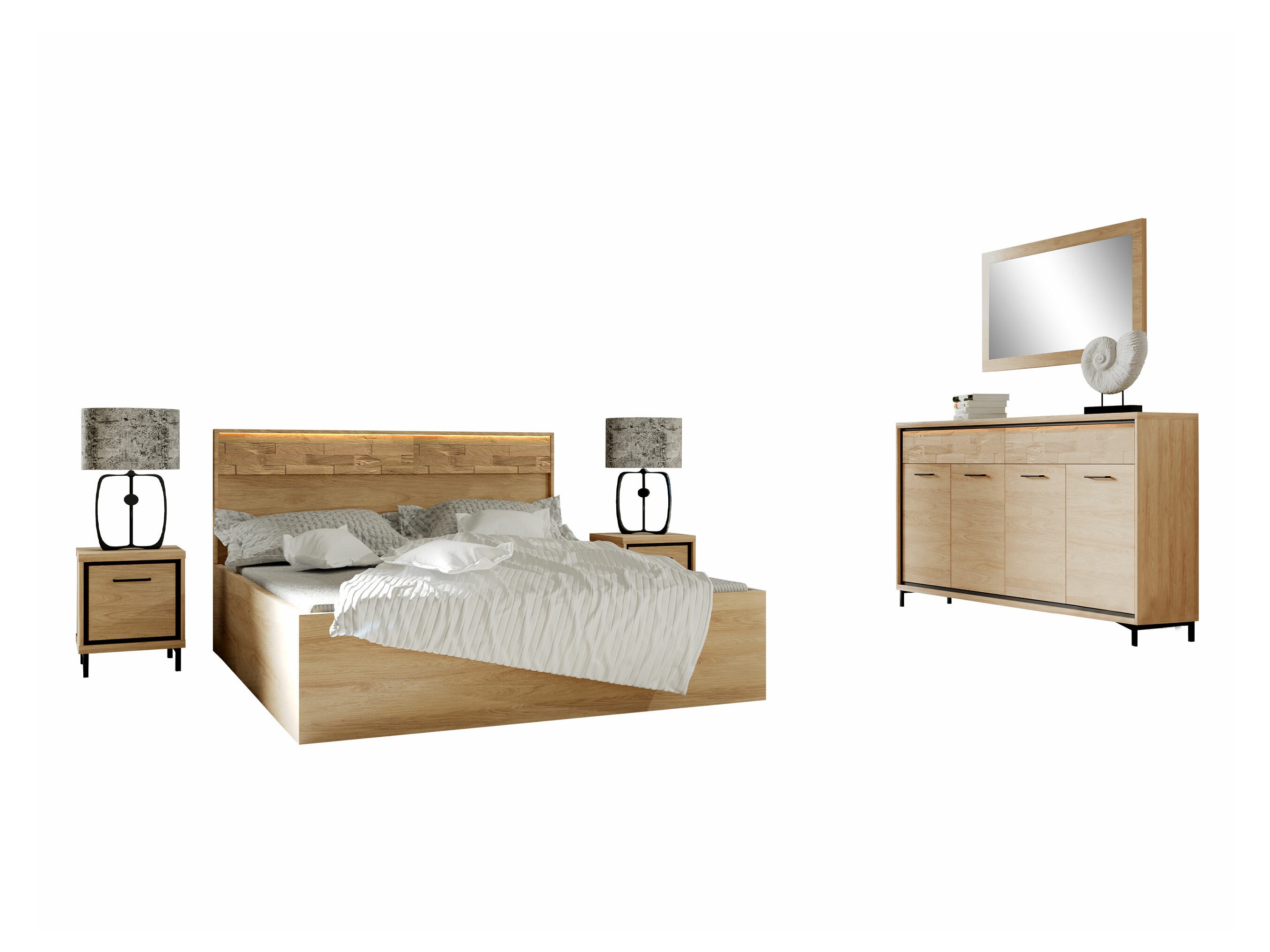 Slaapkamerset Etrmoni 122 (Licht hout + Eiken)