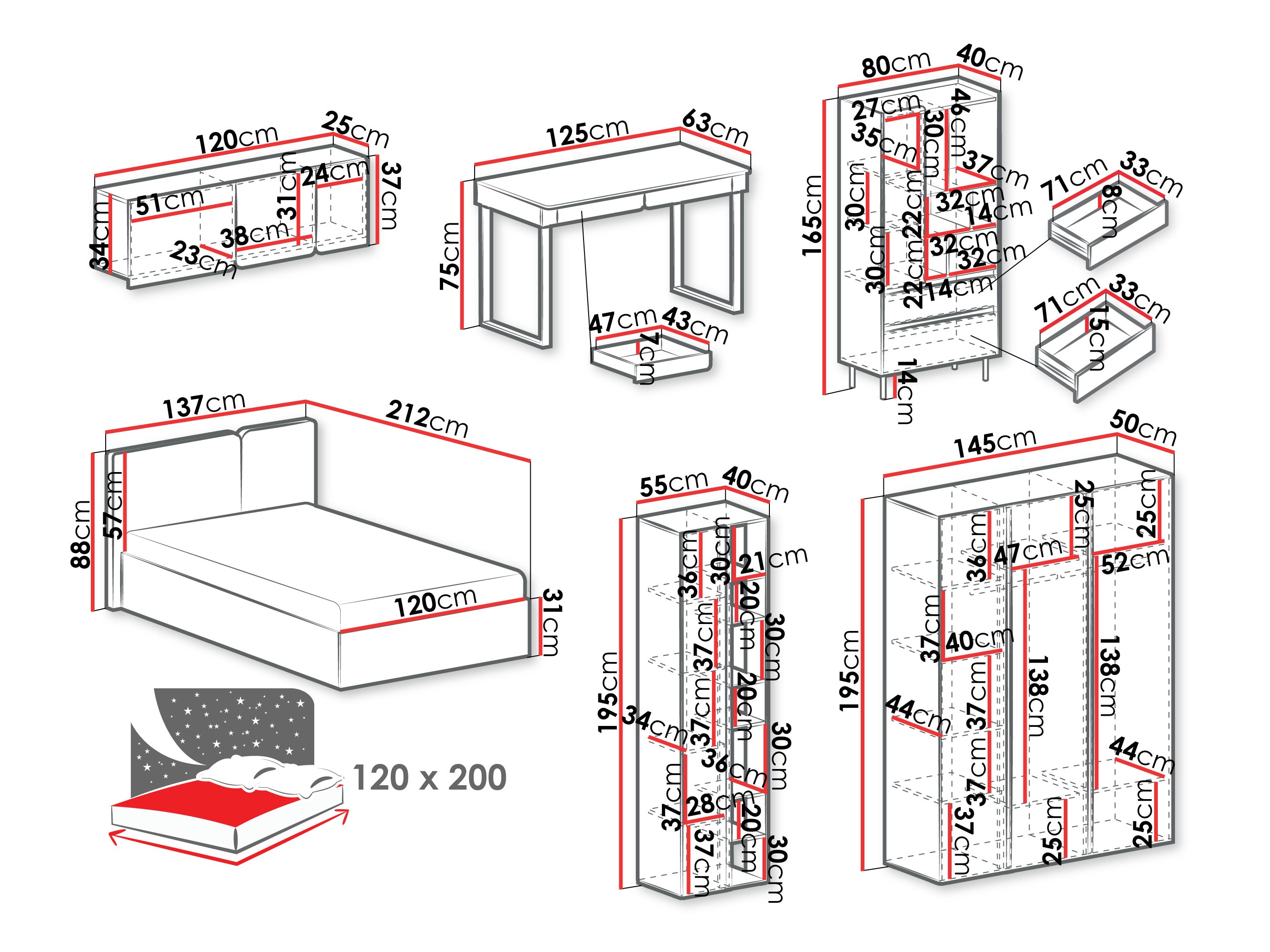 Meubelset Fiosono 114 (Beige + Licht eiken)