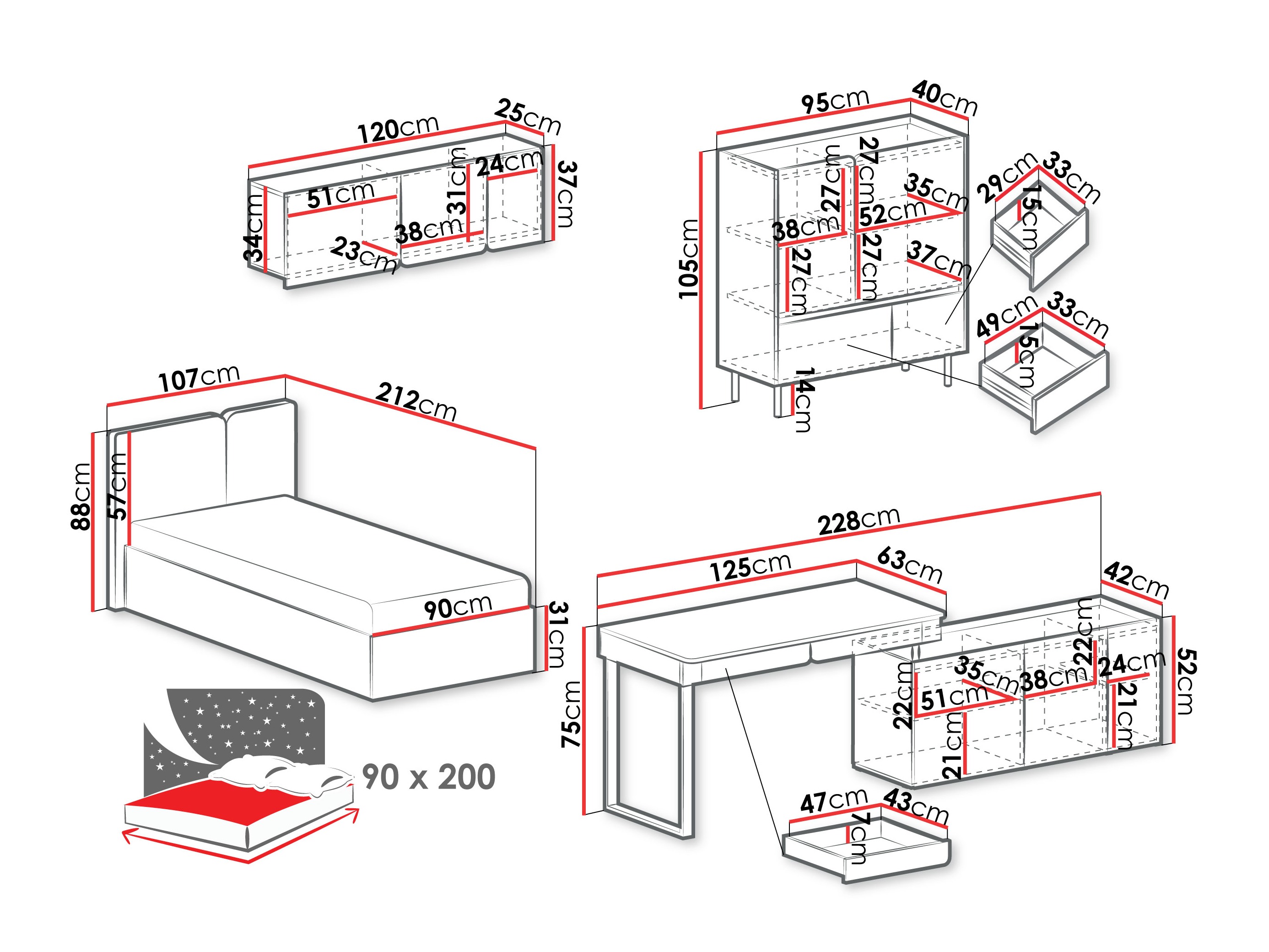 Meubelset Fiosono 115 (Beige + Eiken)