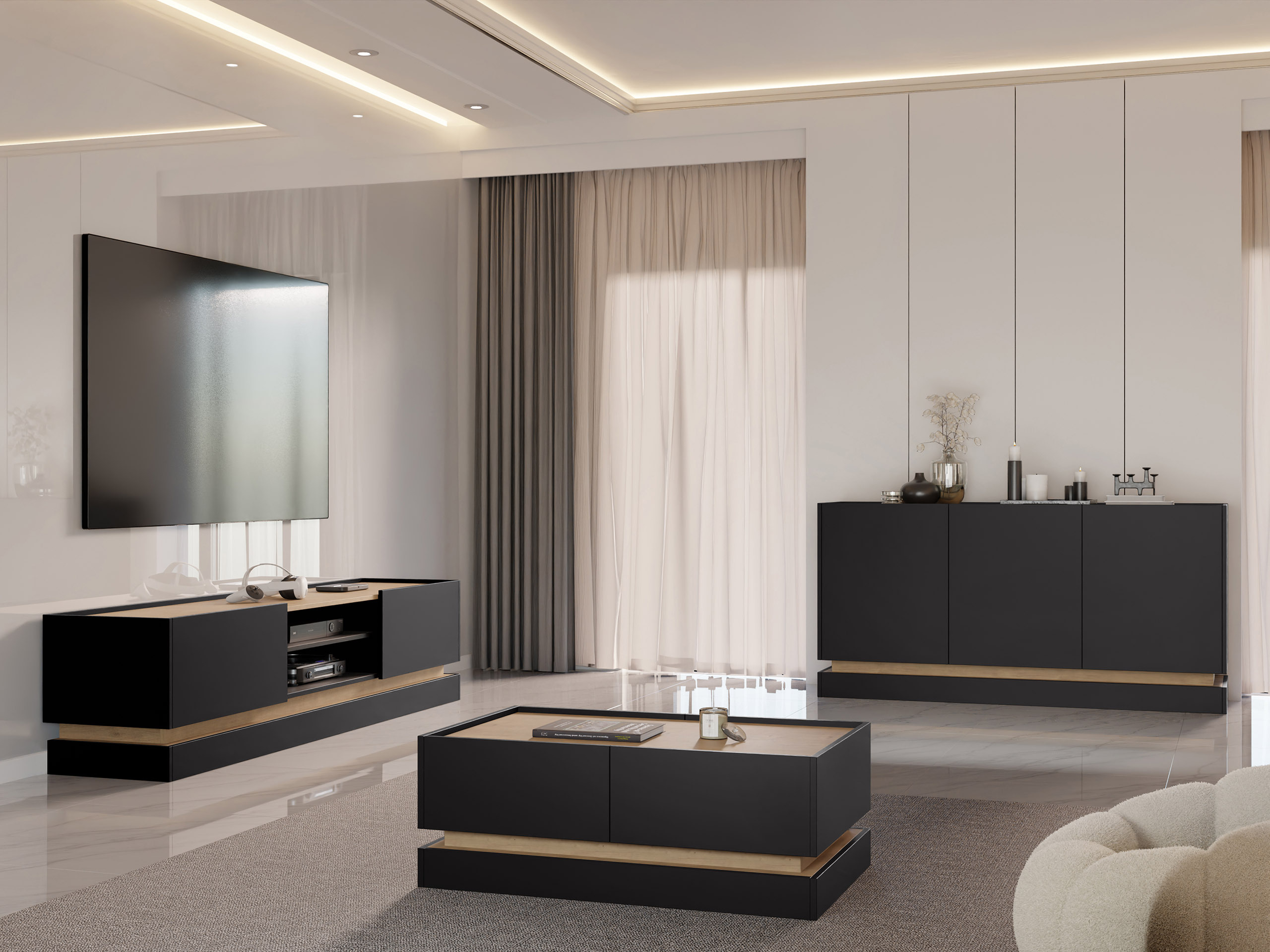 Salontafel Comfivo Dalvenu 103 (Zwart + Eiken)