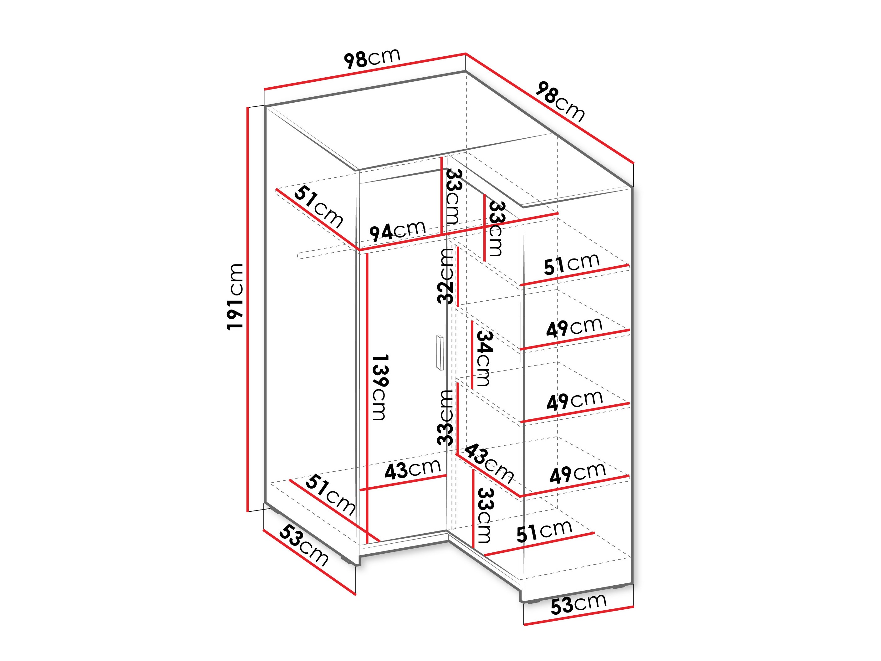 Hoekkledingkast Novduni 116 (Eiken)
