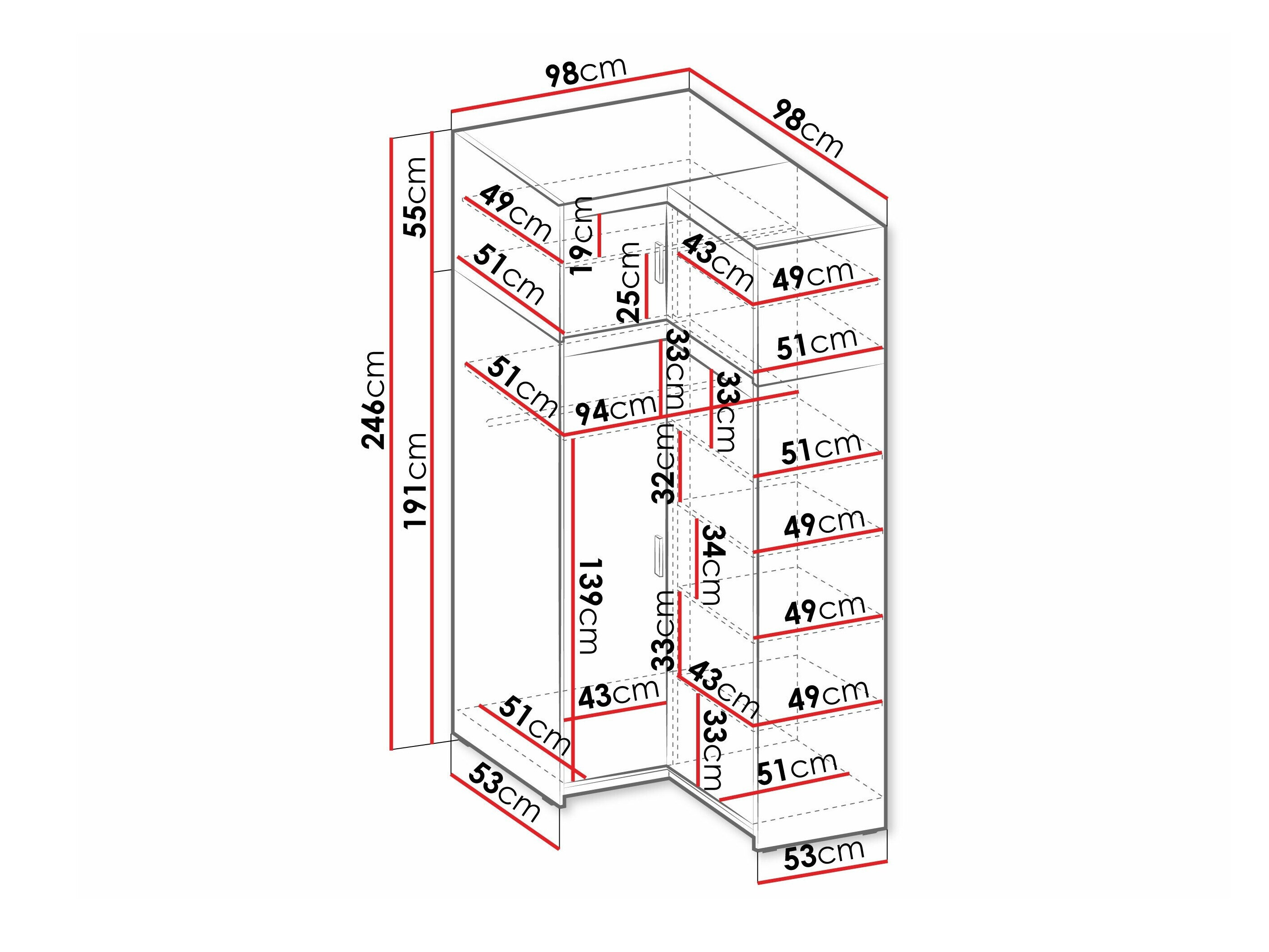 Hoekkledingkast Novduni 121 (Wit)