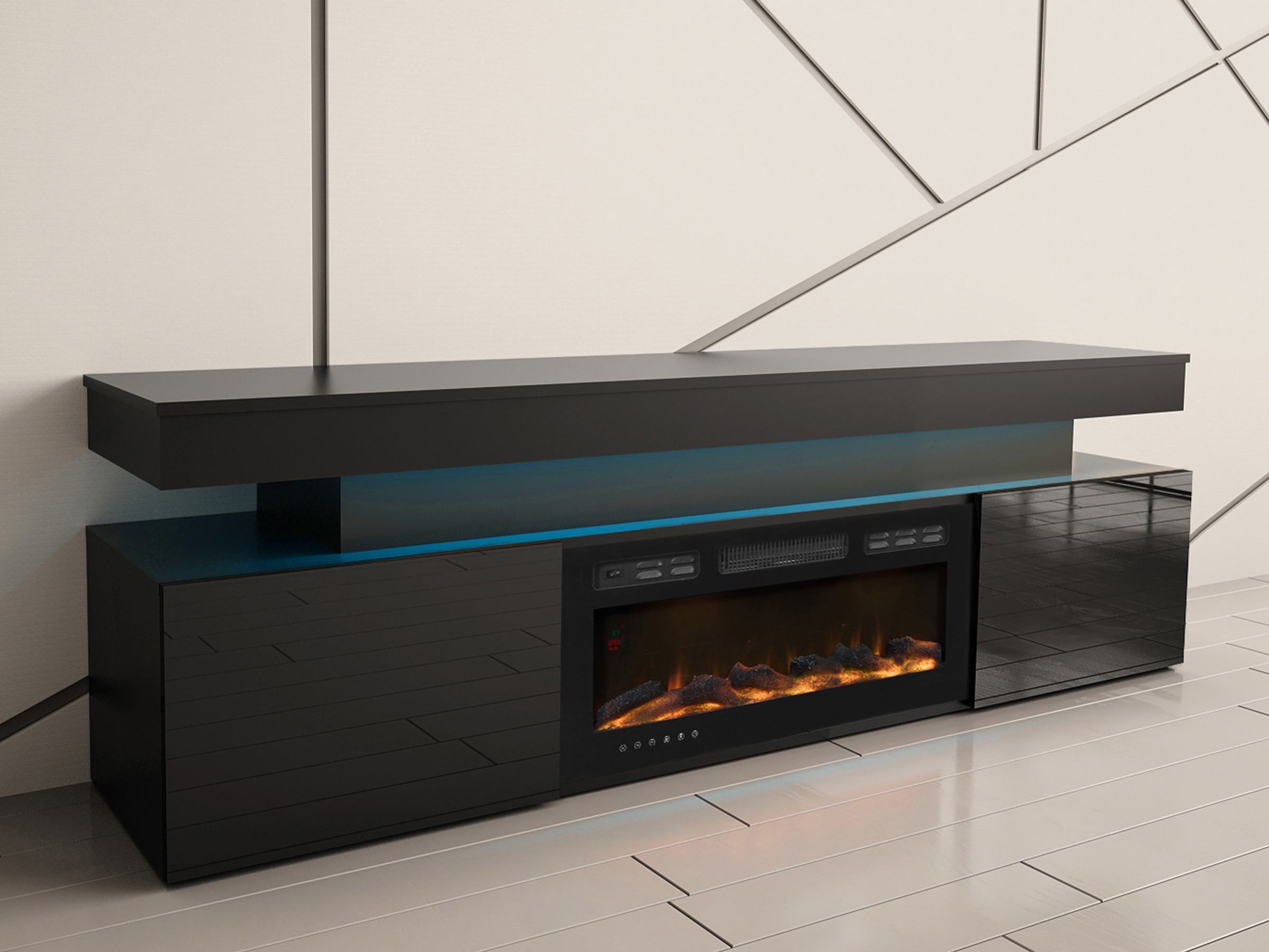 TV-meubel Monfero I (Zwart + Glanzend zwart)