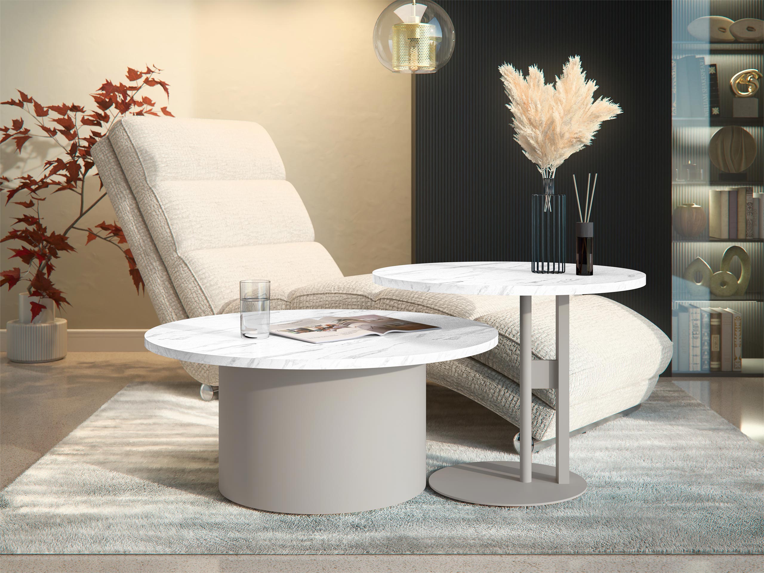 Salontafel set Oswego 160 (Wit marmer)