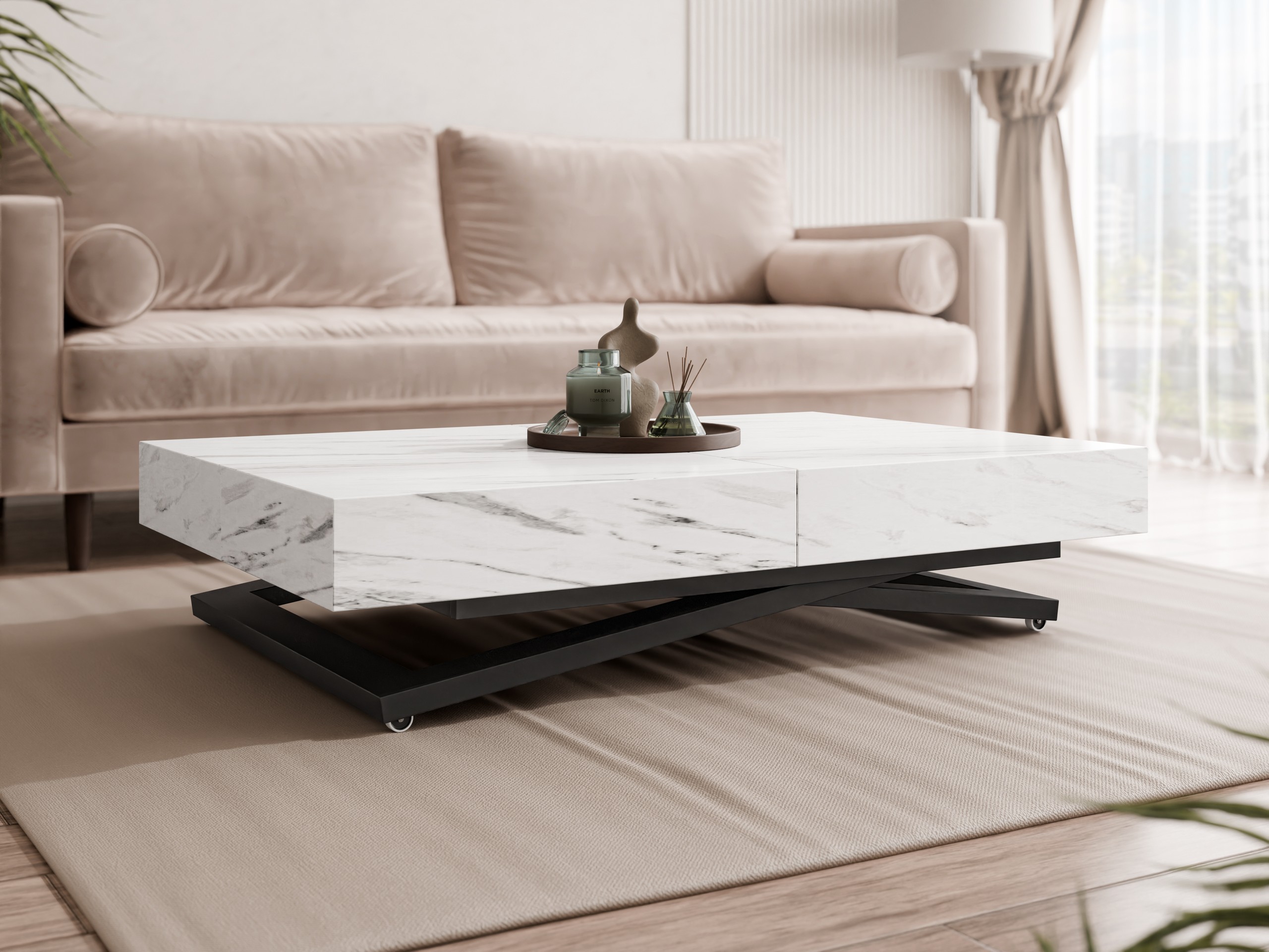 Transformeerbare salontafel Oswego 171 (Wit marmer)