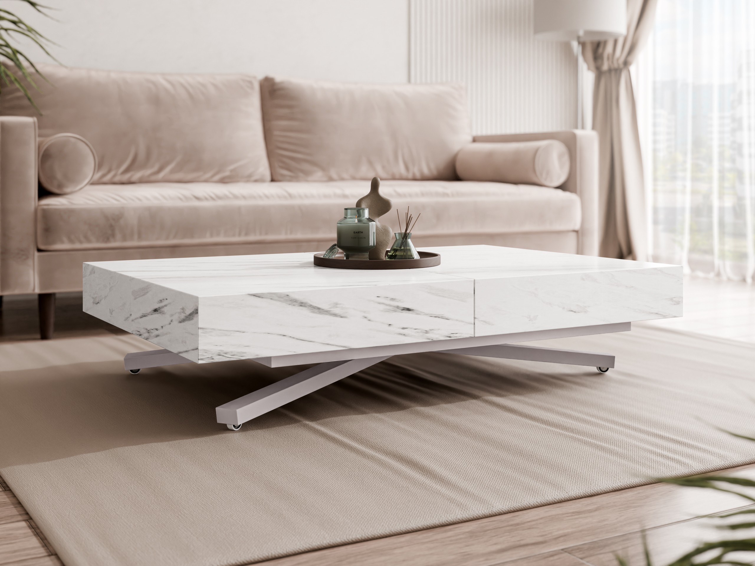 Transformeerbare salontafel Oswego 177 (Wit marmer)