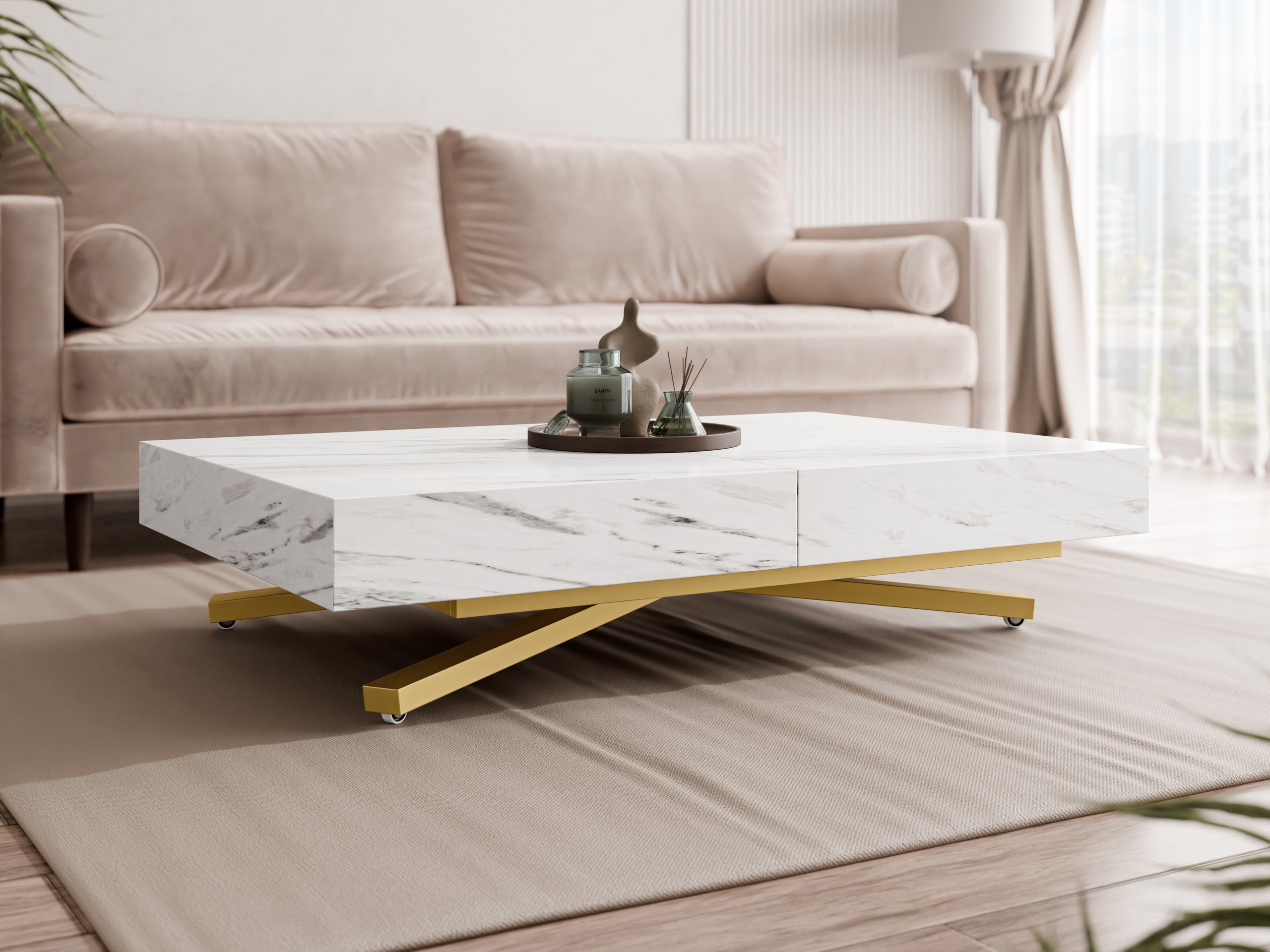 Transformeerbare salontafel Oswego 178 (Wit marmer)
