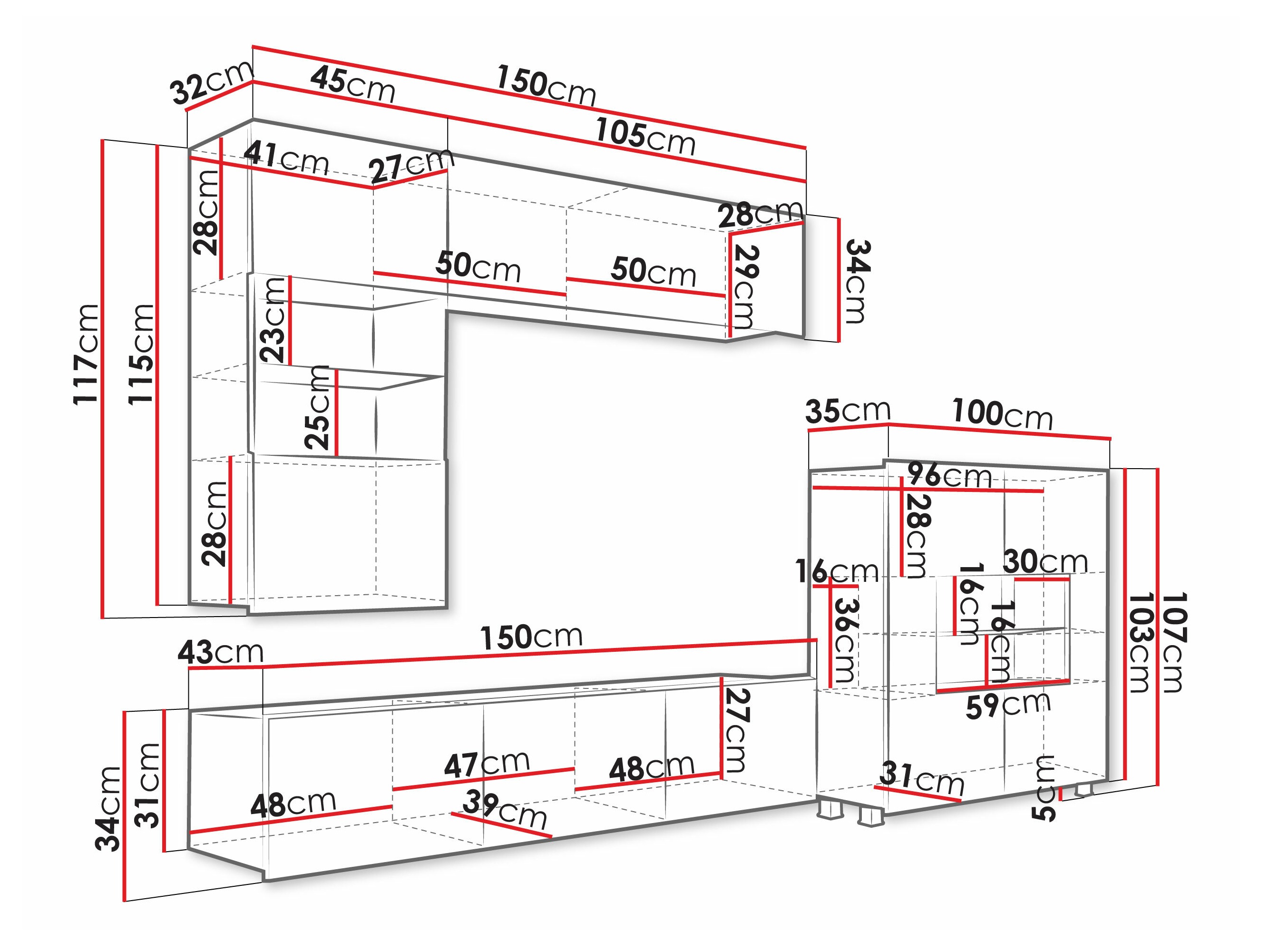 Woonkamerset Remus III (Zwart + Glanzend zwart)
