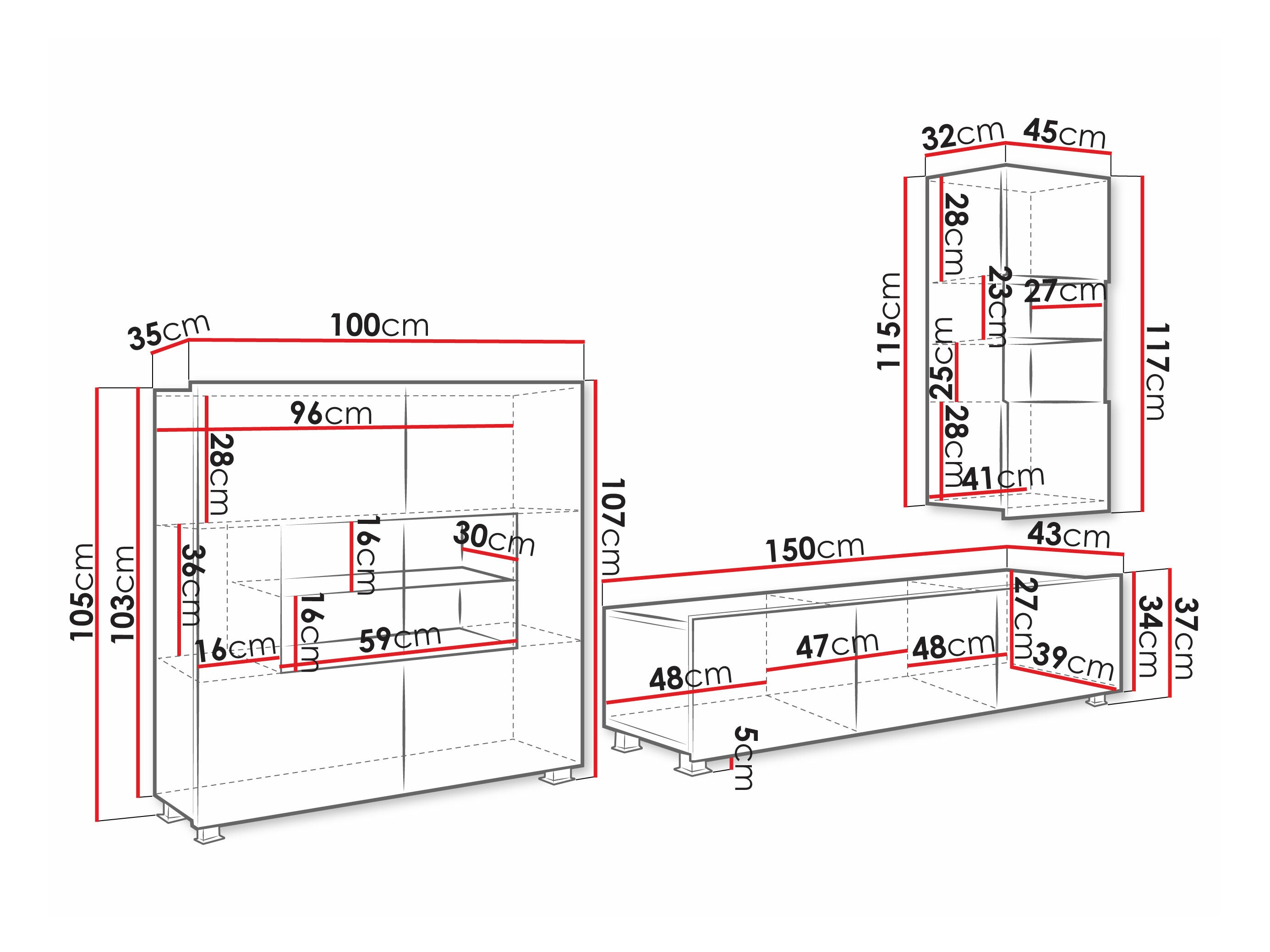 Woonkamerset Remus VII (Wit + Glanzend wit)