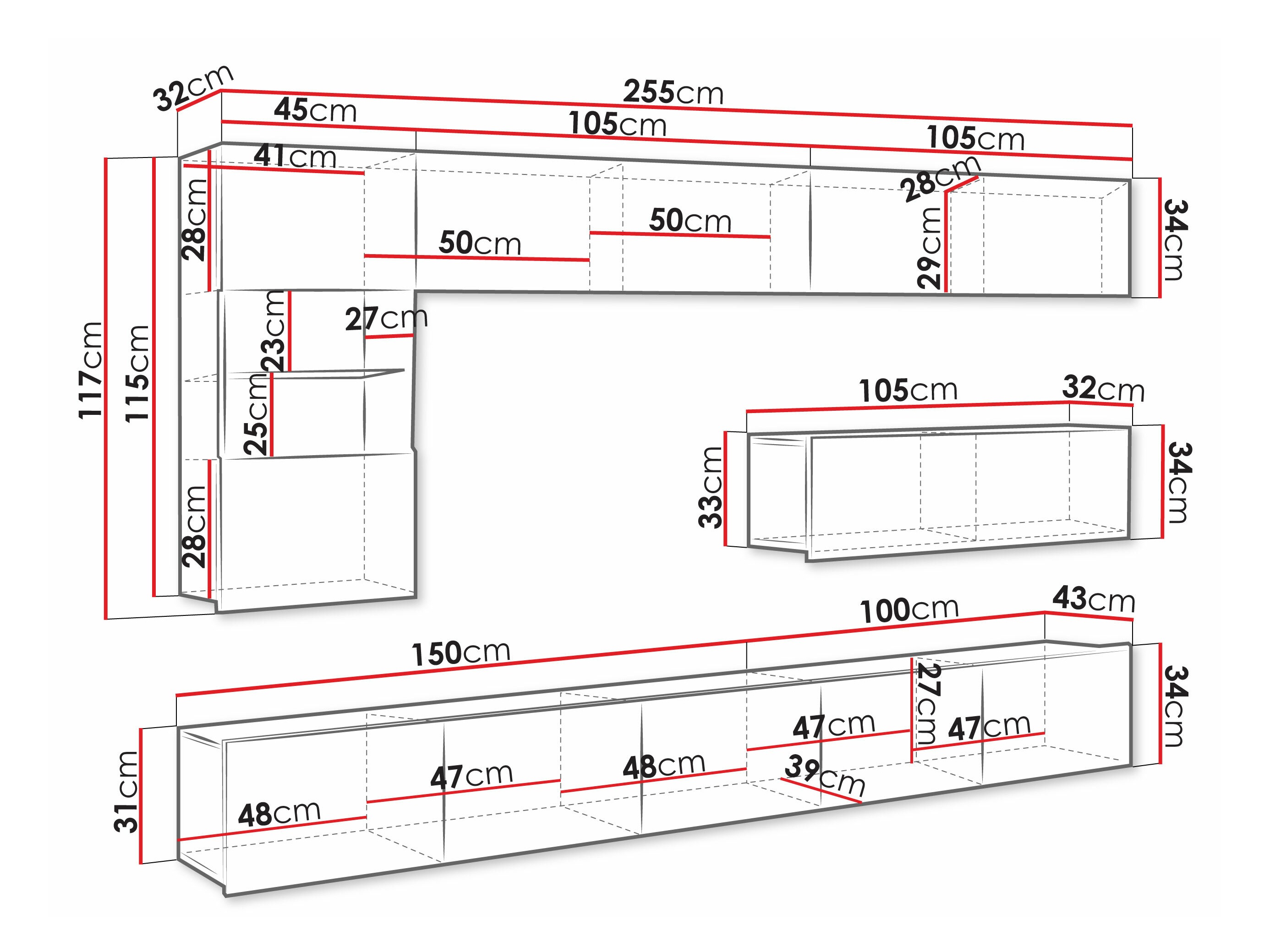 Woonkamerset Remus IV (Wit + Glanzend wit)