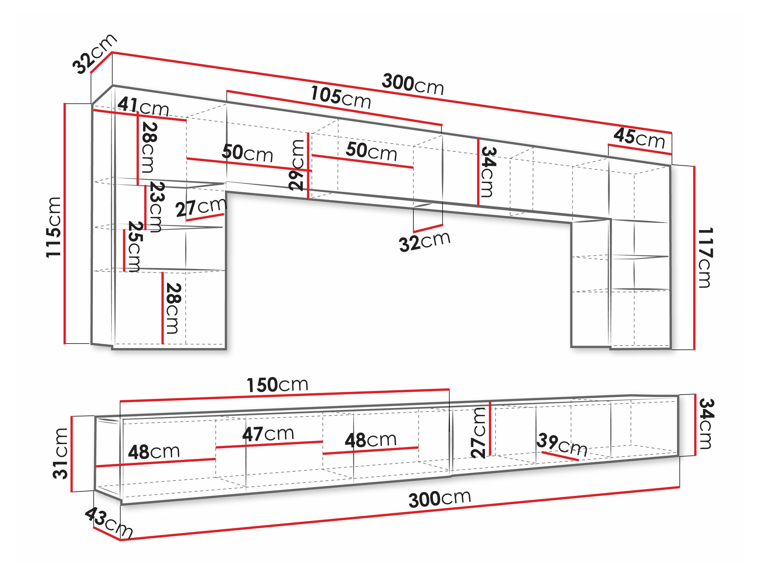 Woonkamerset Tivdalu 105 (Wit + Glanzend wit)