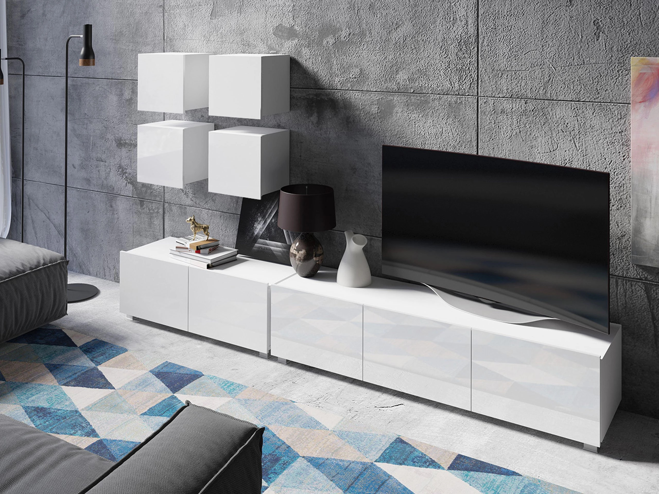 Woonkamerset Remus XVIII (Wit + Glanzend wit)