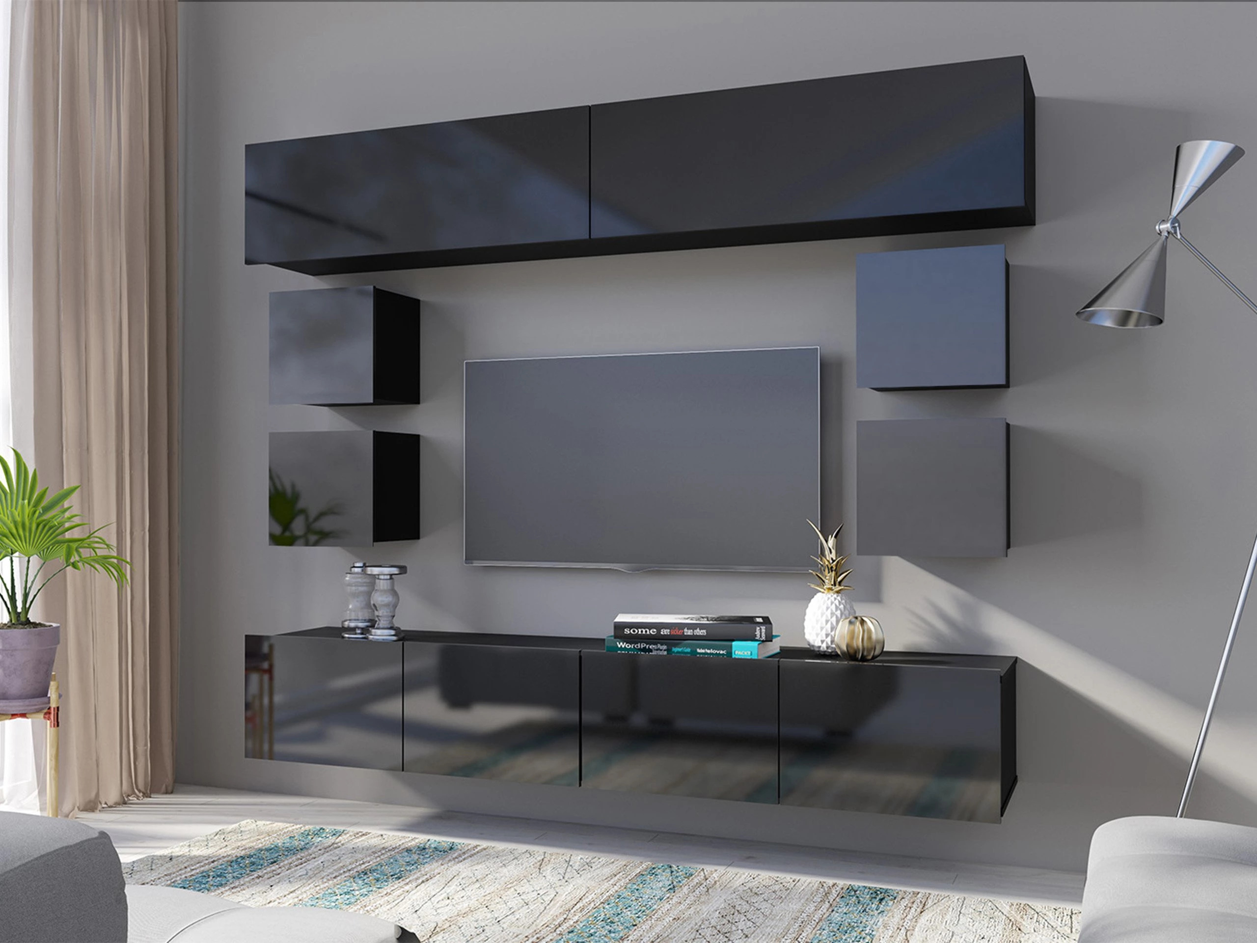 Woonkamerset Tivdalu 134 (Zwart + Glanzend zwart)