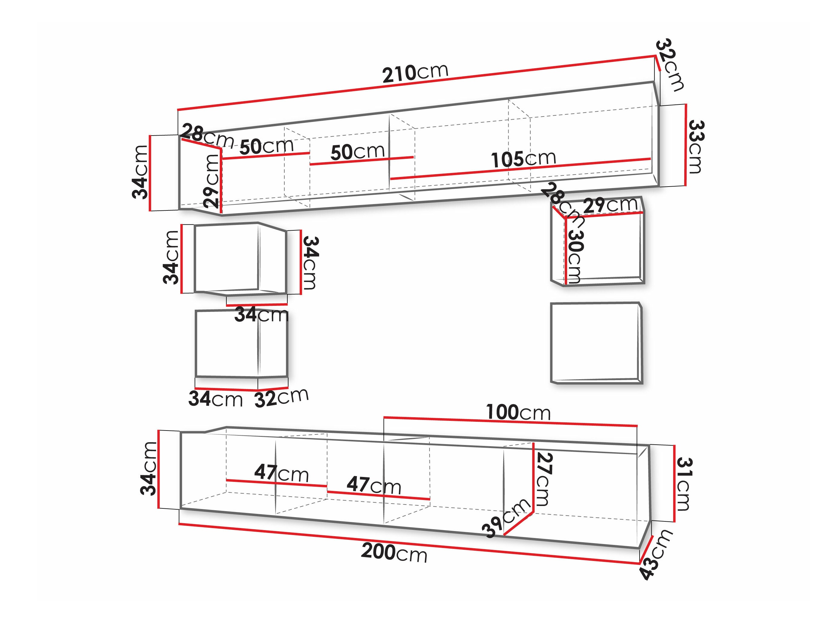 Woonkamerset Tivdalu 134 (Zwart + Glanzend zwart)