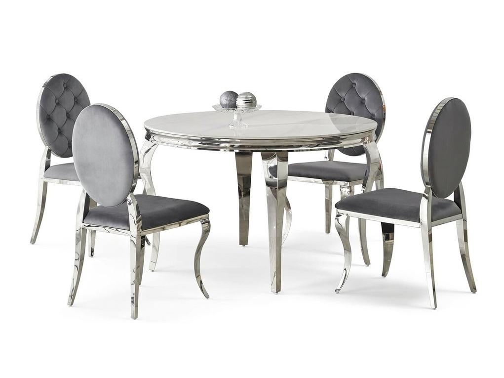 Eetkamerset Houston 1828 (Wit marmer + Grijs)