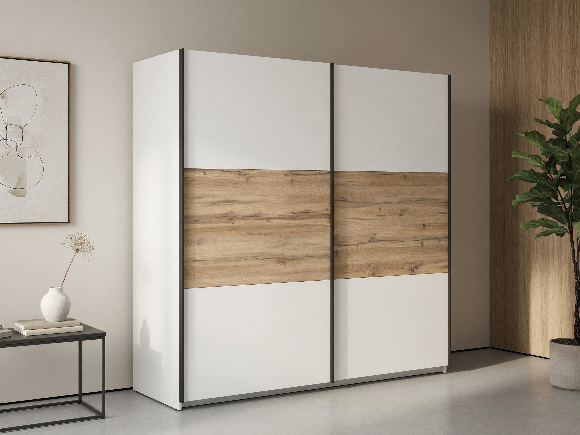 Kledingkast Livevaro 109 (Wit + Wotan eik)