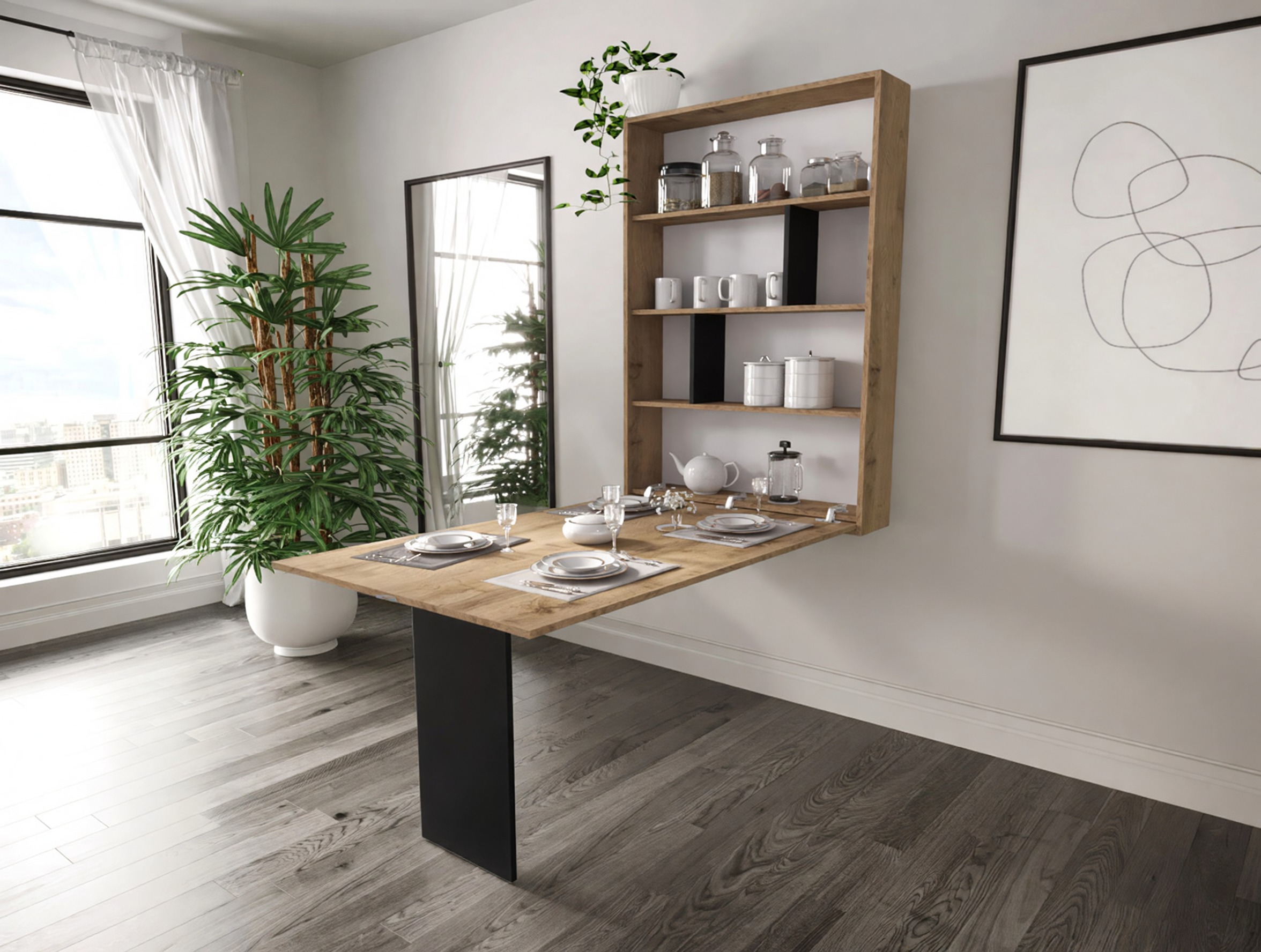 Inklapbare tafel Pinis III (Zwart + Wotan eik)