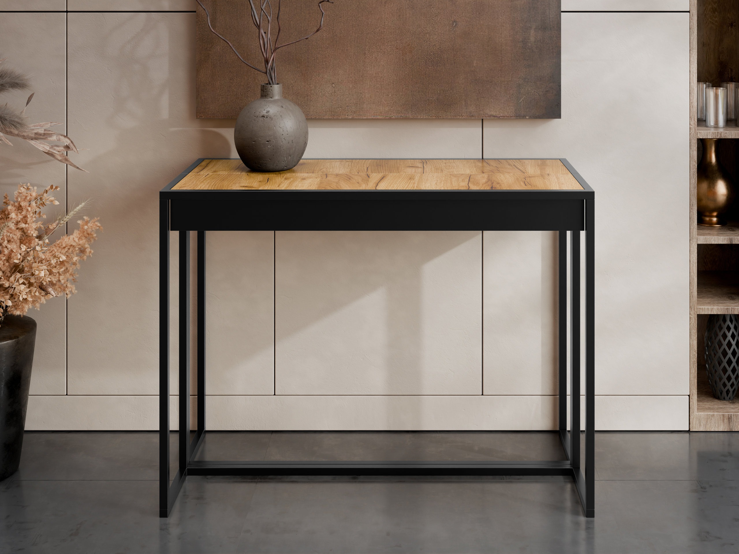 Inklapbare tafel Oswego 180 (Zwart + Craft eiken)