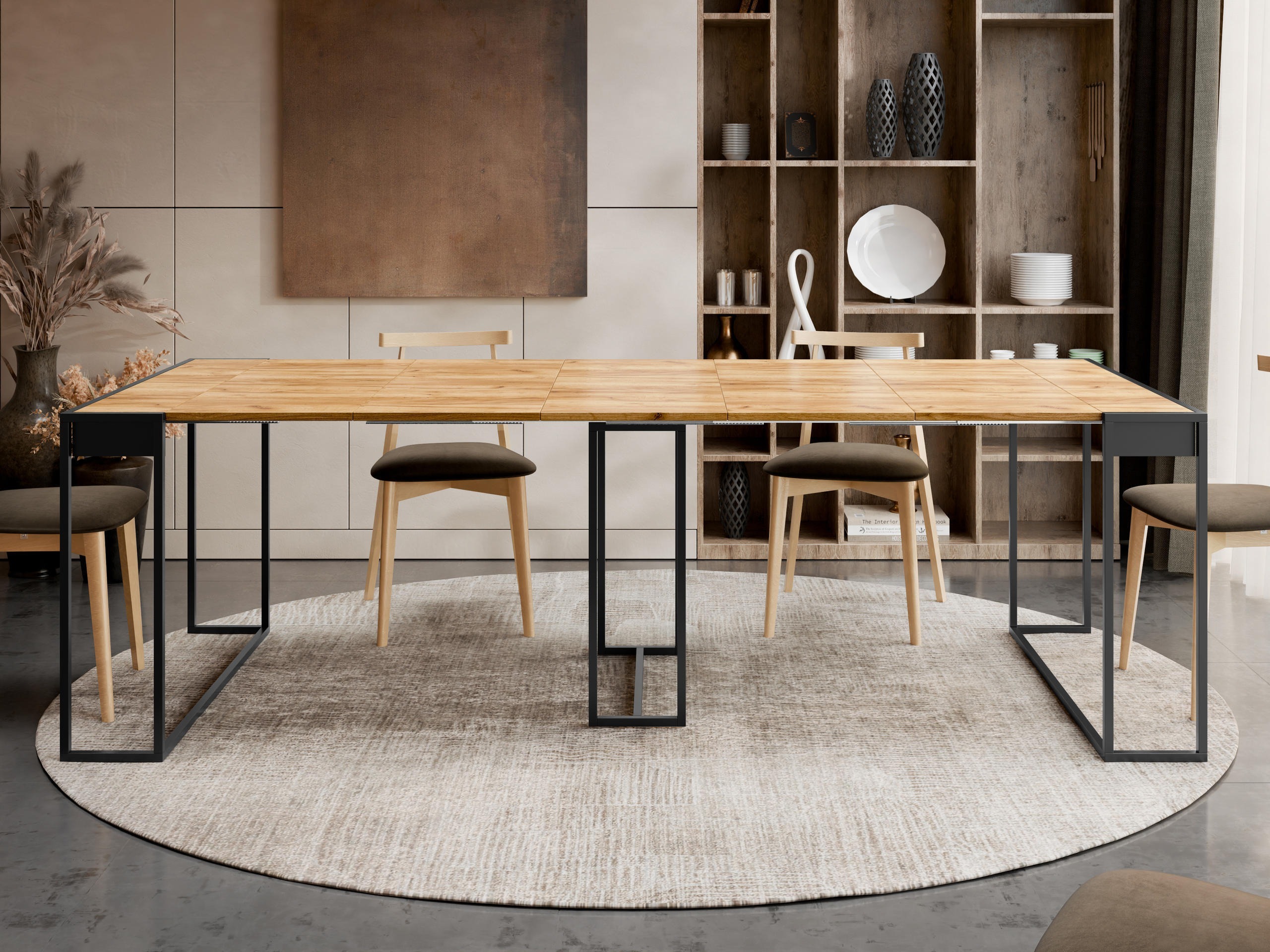 Inklapbare tafel Oswego 180 (Zwart + Craft eiken)