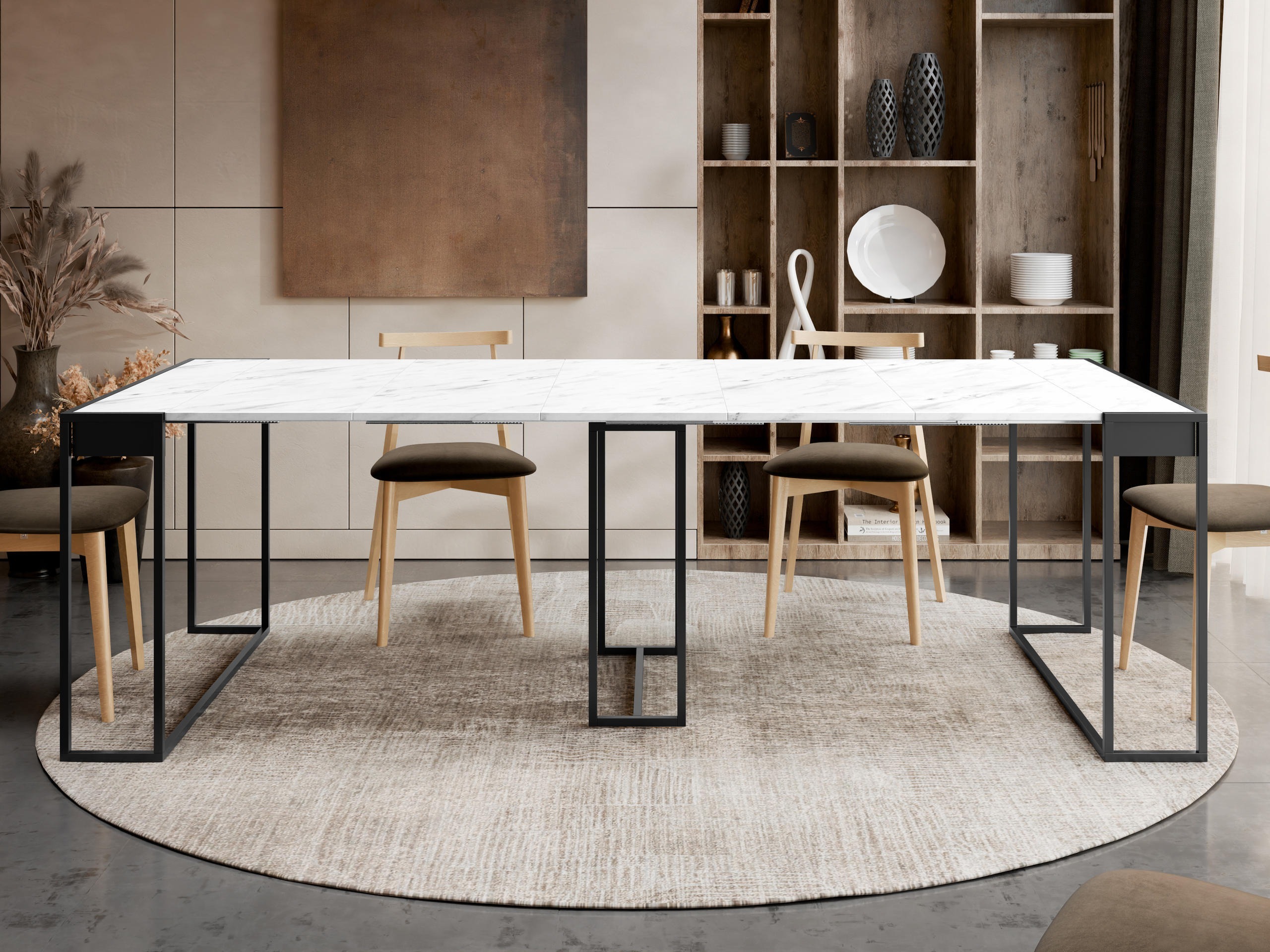 Inklapbare tafel Oswego 180 (Zwart + Wit marmer)