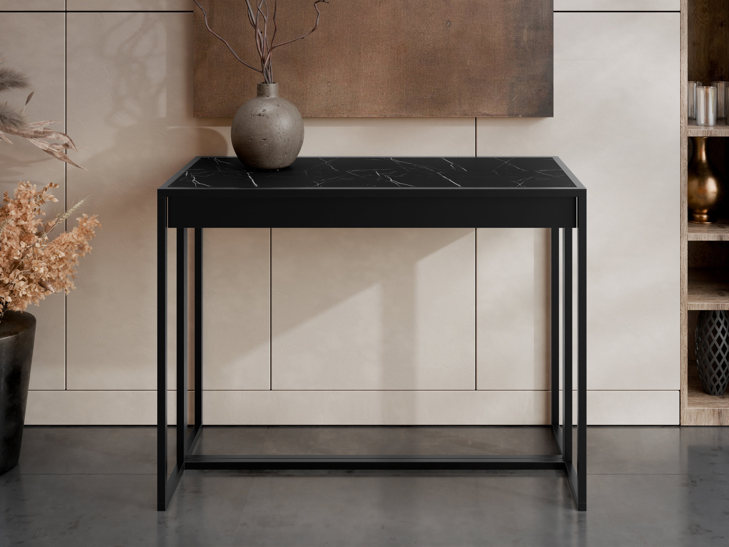 Inklapbare tafel Oswego 180 (Zwart + Zwart marmer)
