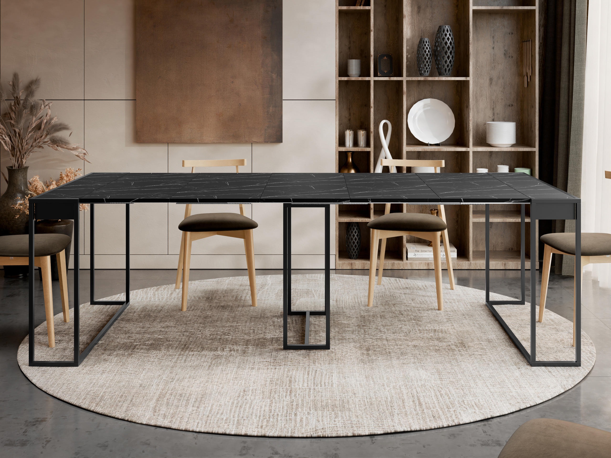 Inklapbare tafel Oswego 180 (Zwart + Zwart marmer)