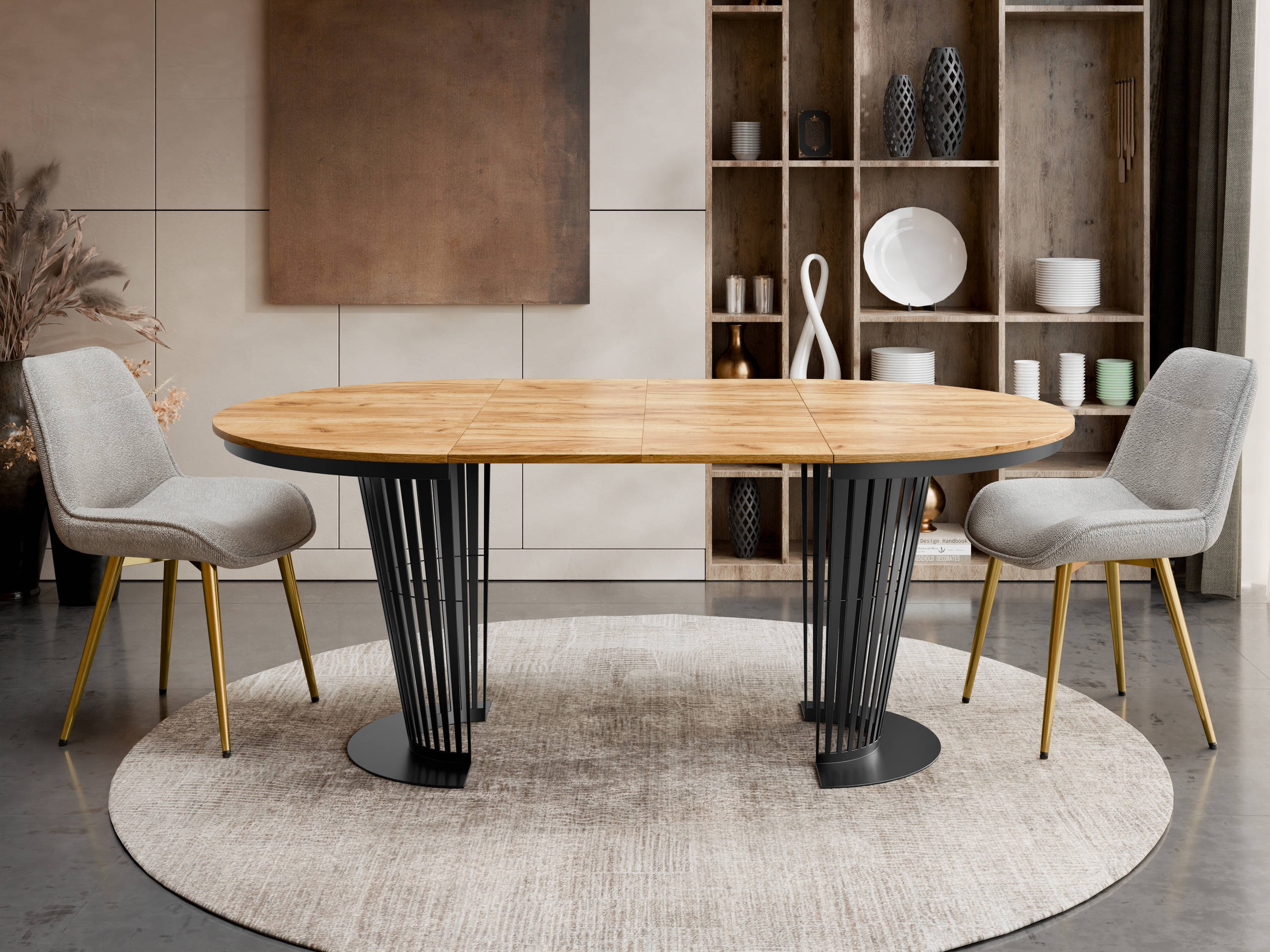 Tafel Oswego 179 (Zwart + Craft eiken)