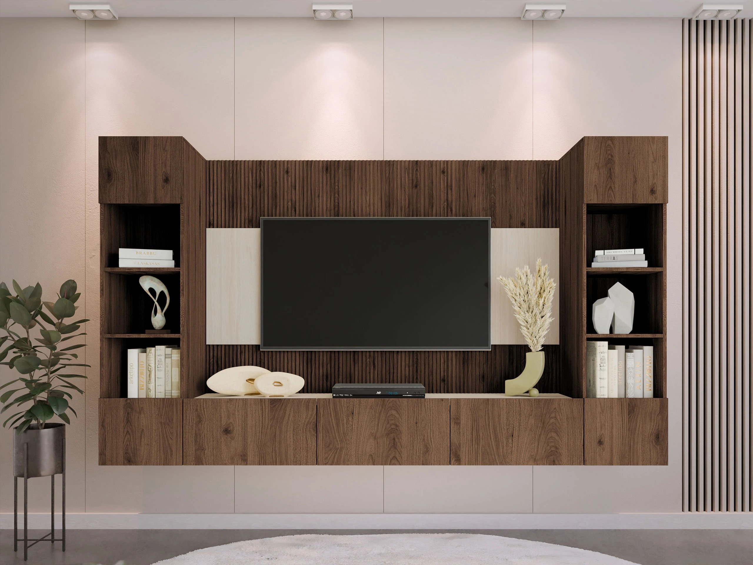 Woonkamerset Comfivo Salix I (Notenhout + Licht travertin)