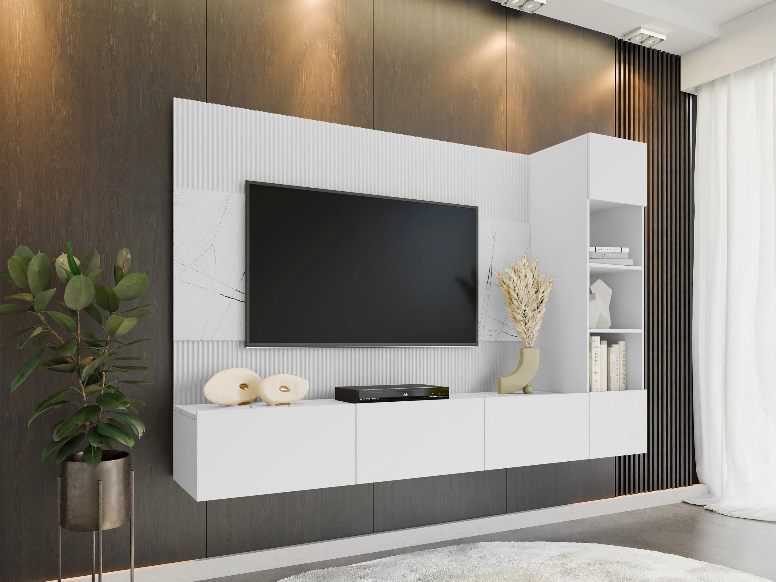 Woonkamerset Comfivo Salix II (Wit + Wit marmer)