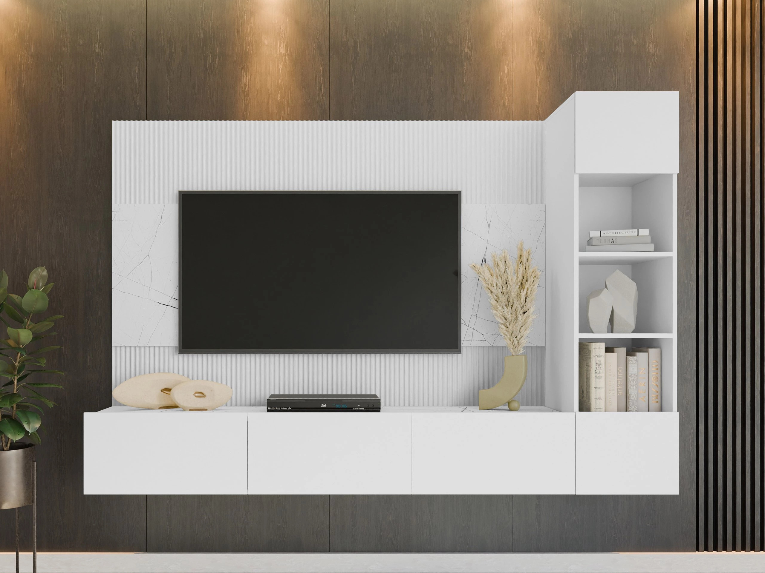 Woonkamerset Comfivo Salix II (Wit + Wit marmer)