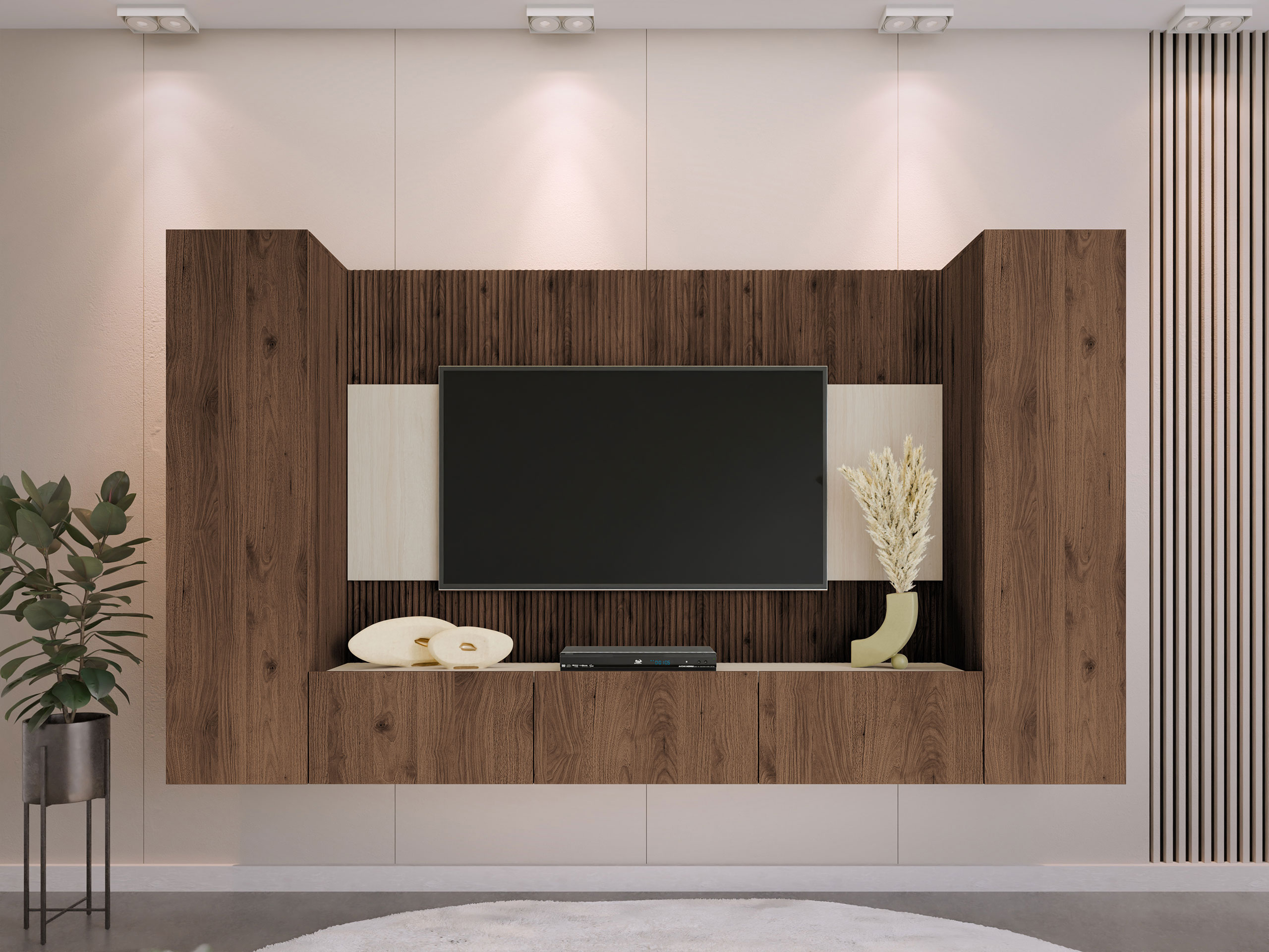 Woonkamerset Comfivo Salix IV (Notenhout + Licht travertin)