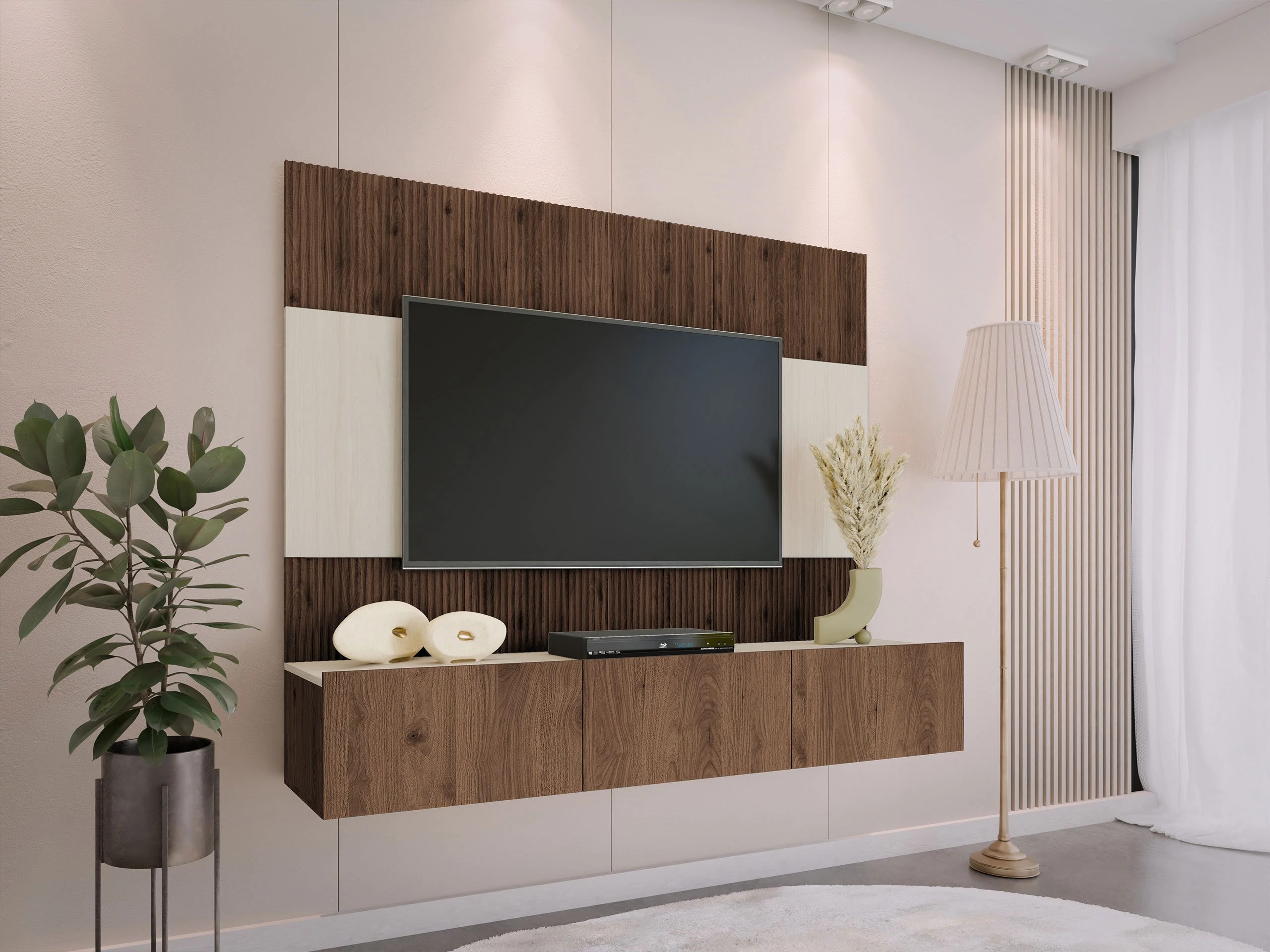 Woonkamerset Comfivo Salix (Notenhout + Licht travertin)