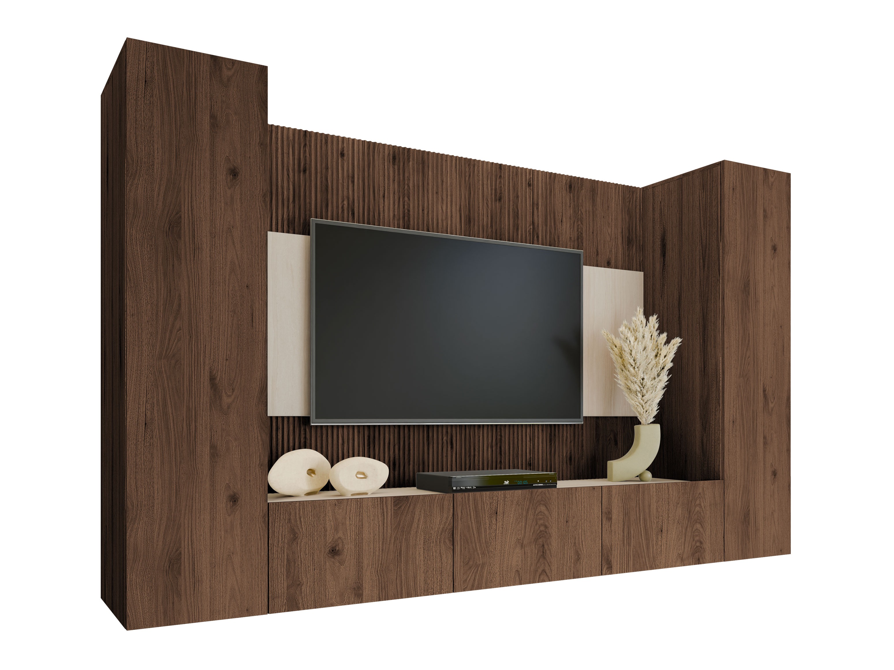 Woonkamerset Comfivo Salix V (Notenhout + Licht travertin)