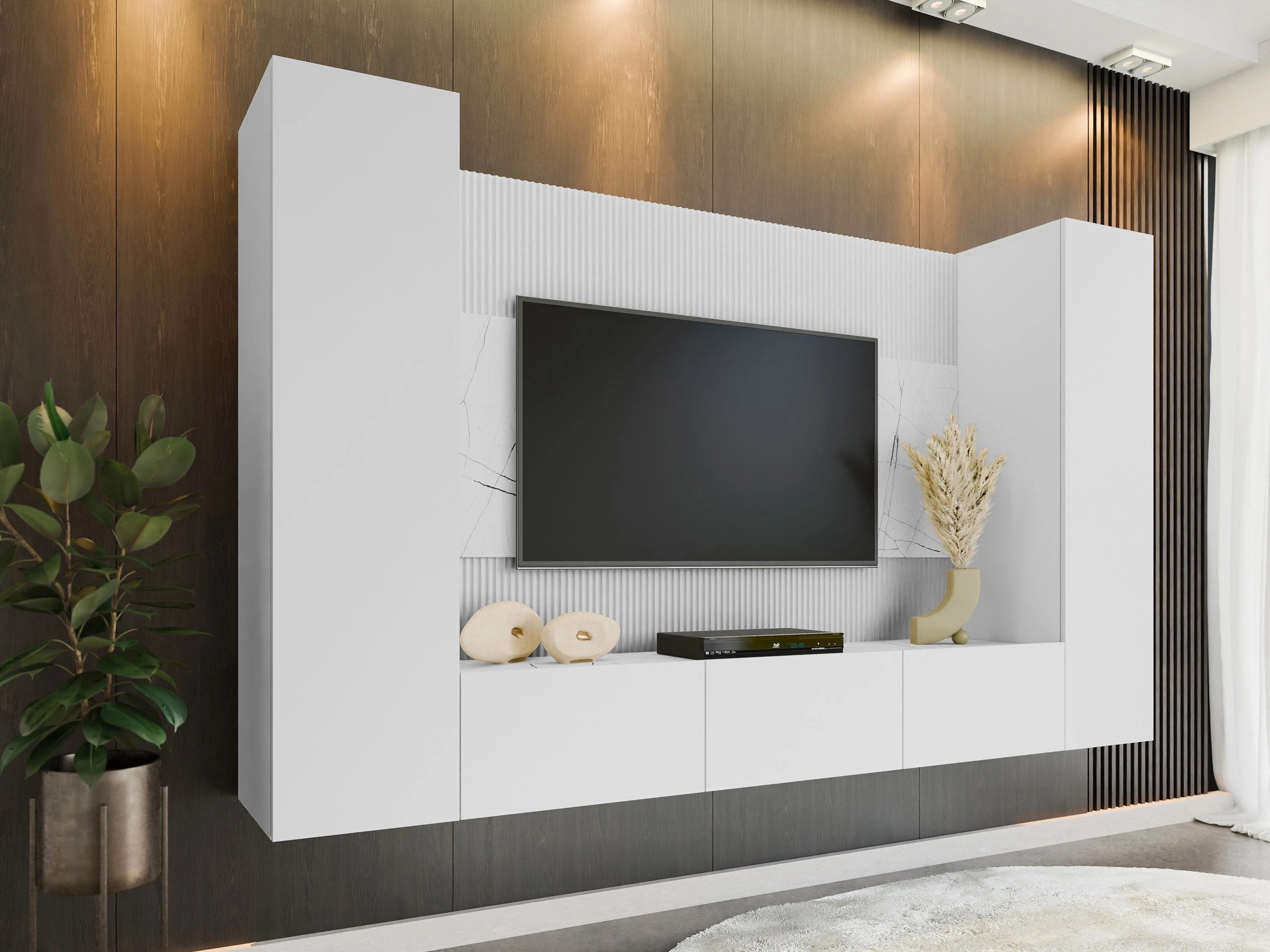 Woonkamerset Comfivo Salix V (Wit + Wit marmer)