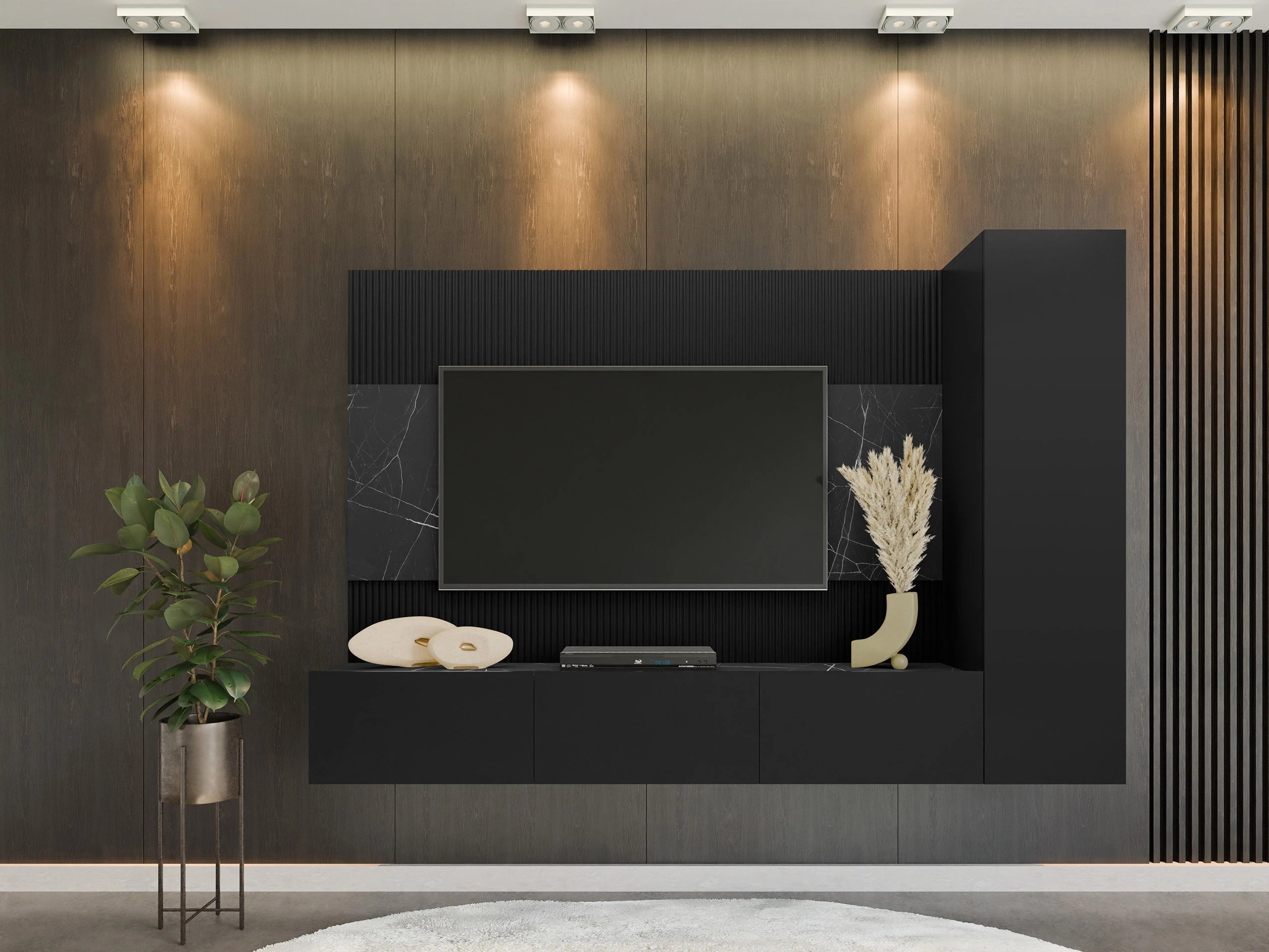 Woonkamerset Comfivo Salix VI (Zwart + Zwart marmer)