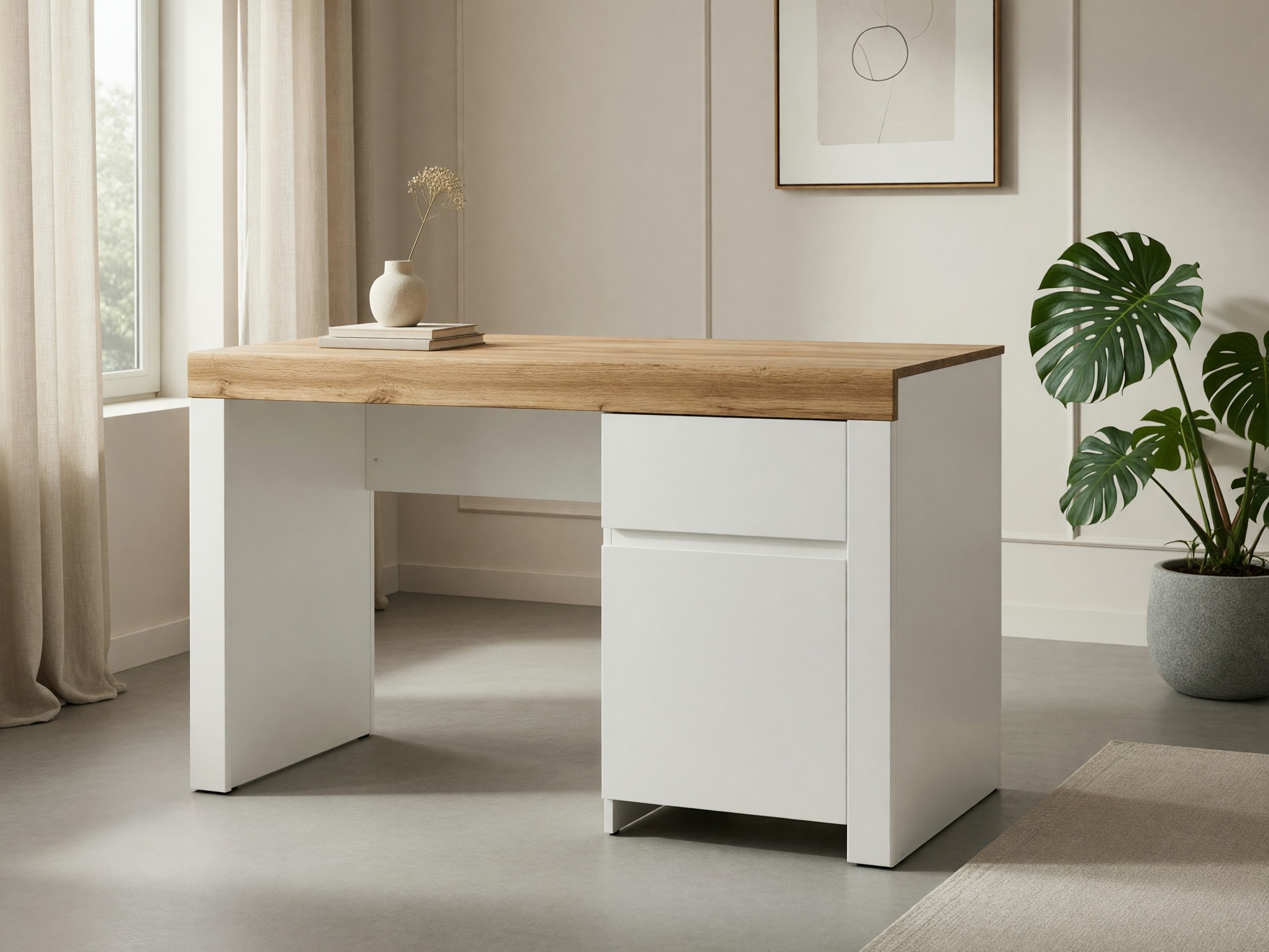 Bureau Sonsoru 130 (Wit + Glanzend wit + Wotan eik)