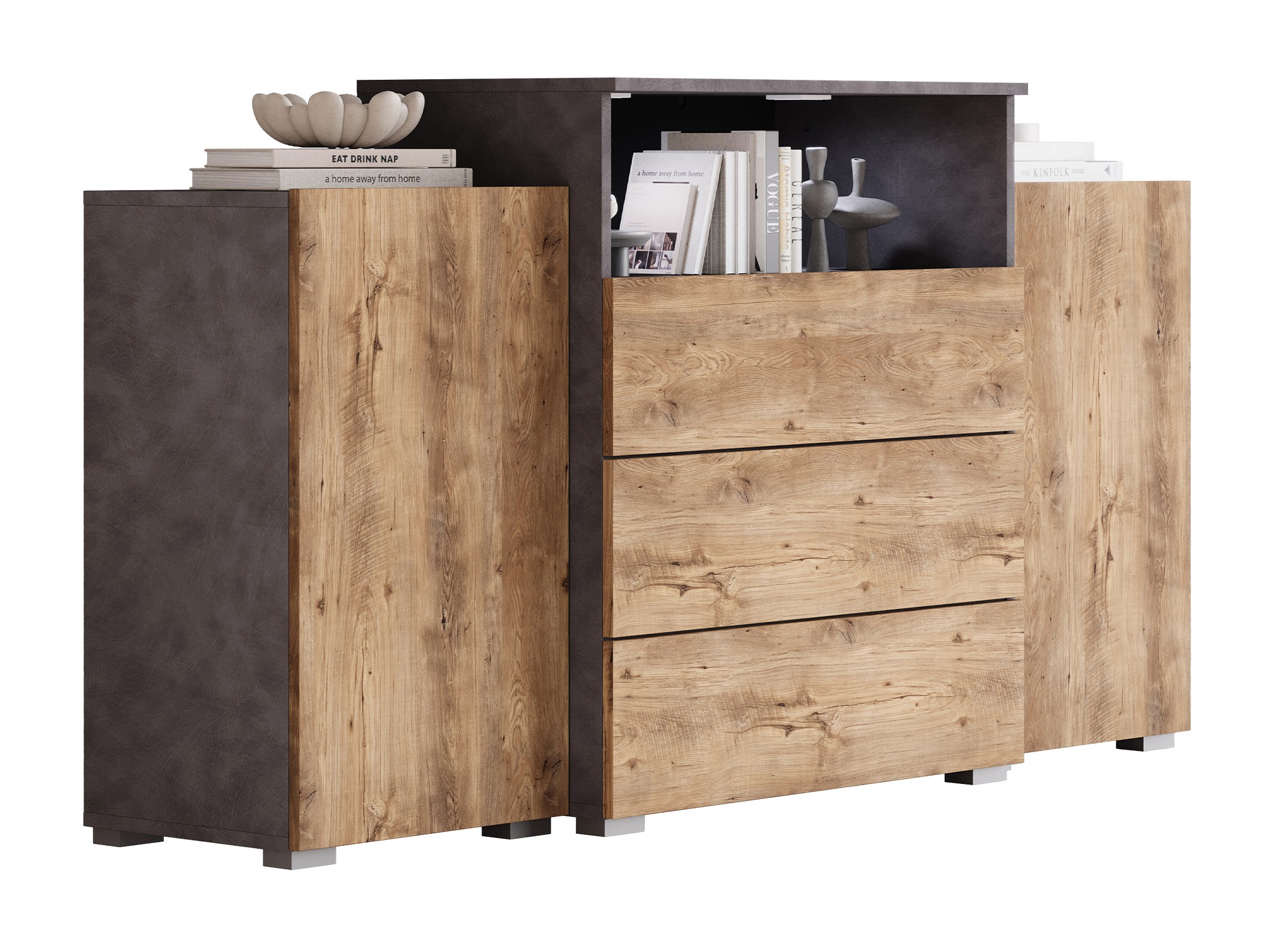Ladekast Sarasota 127 (Matera grijs + Kastanje)