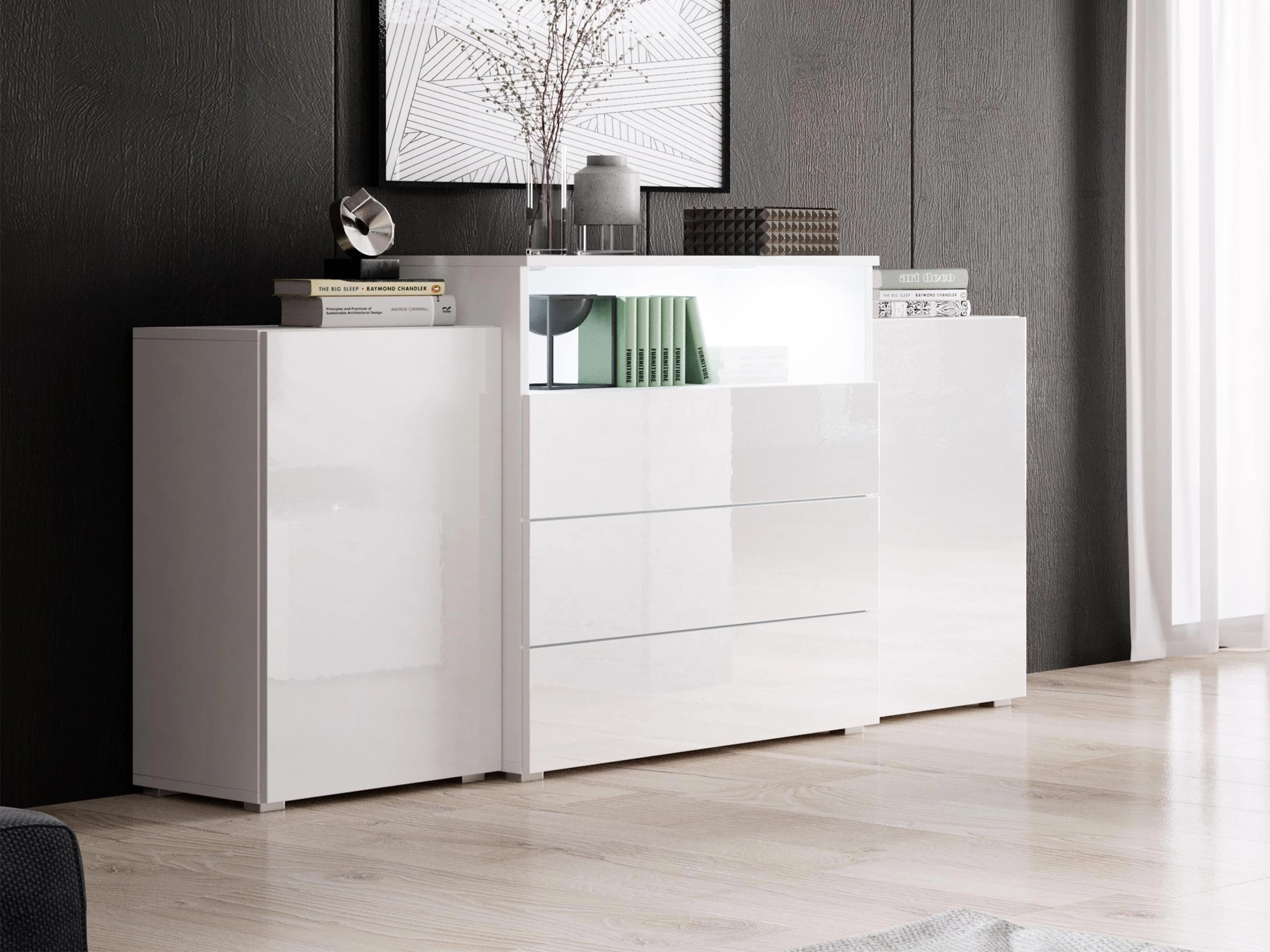 Ladekast Sarasota 127 (Wit + Glanzend wit)