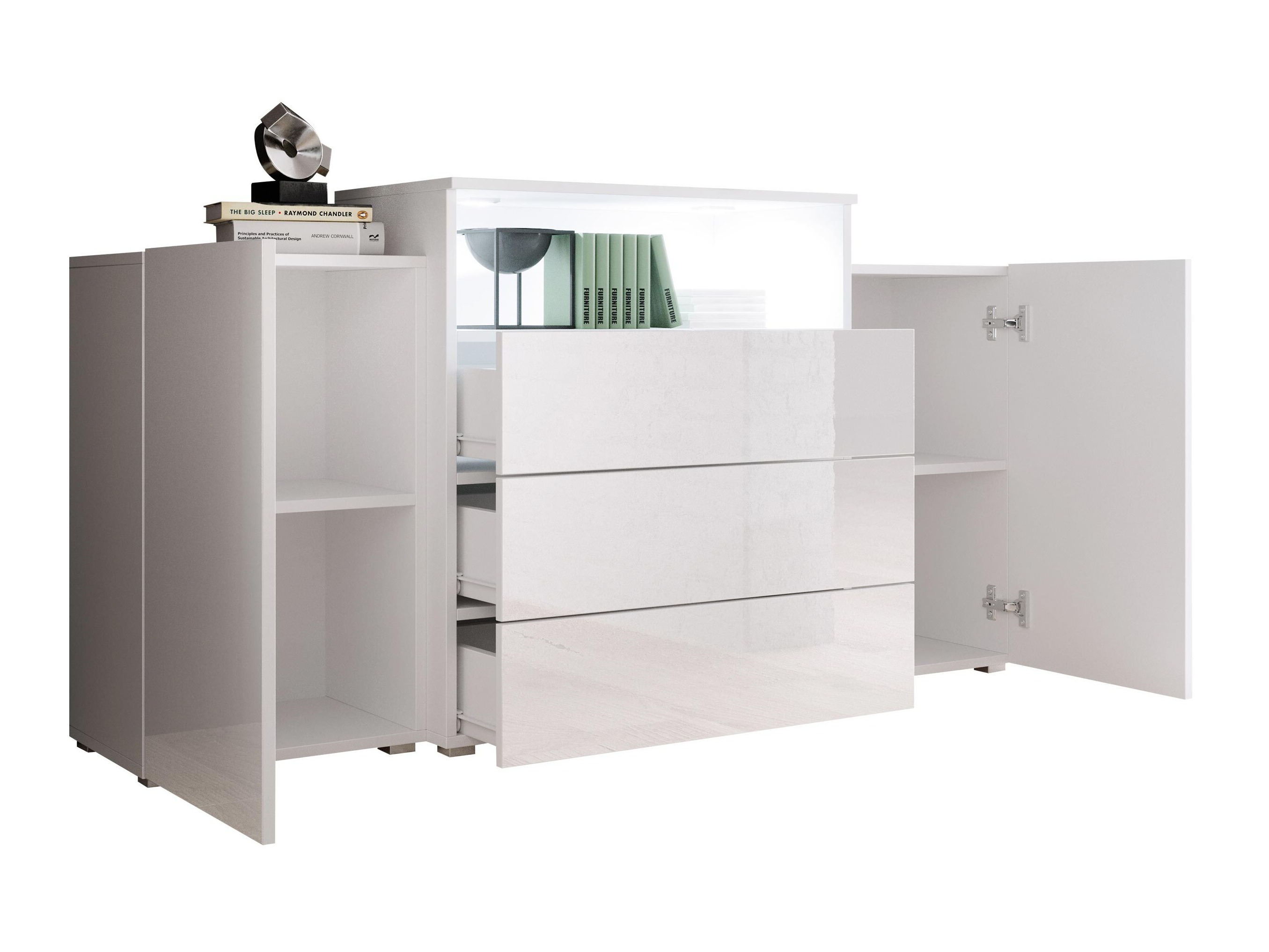Ladekast Sarasota 127 (Wit + Glanzend wit)