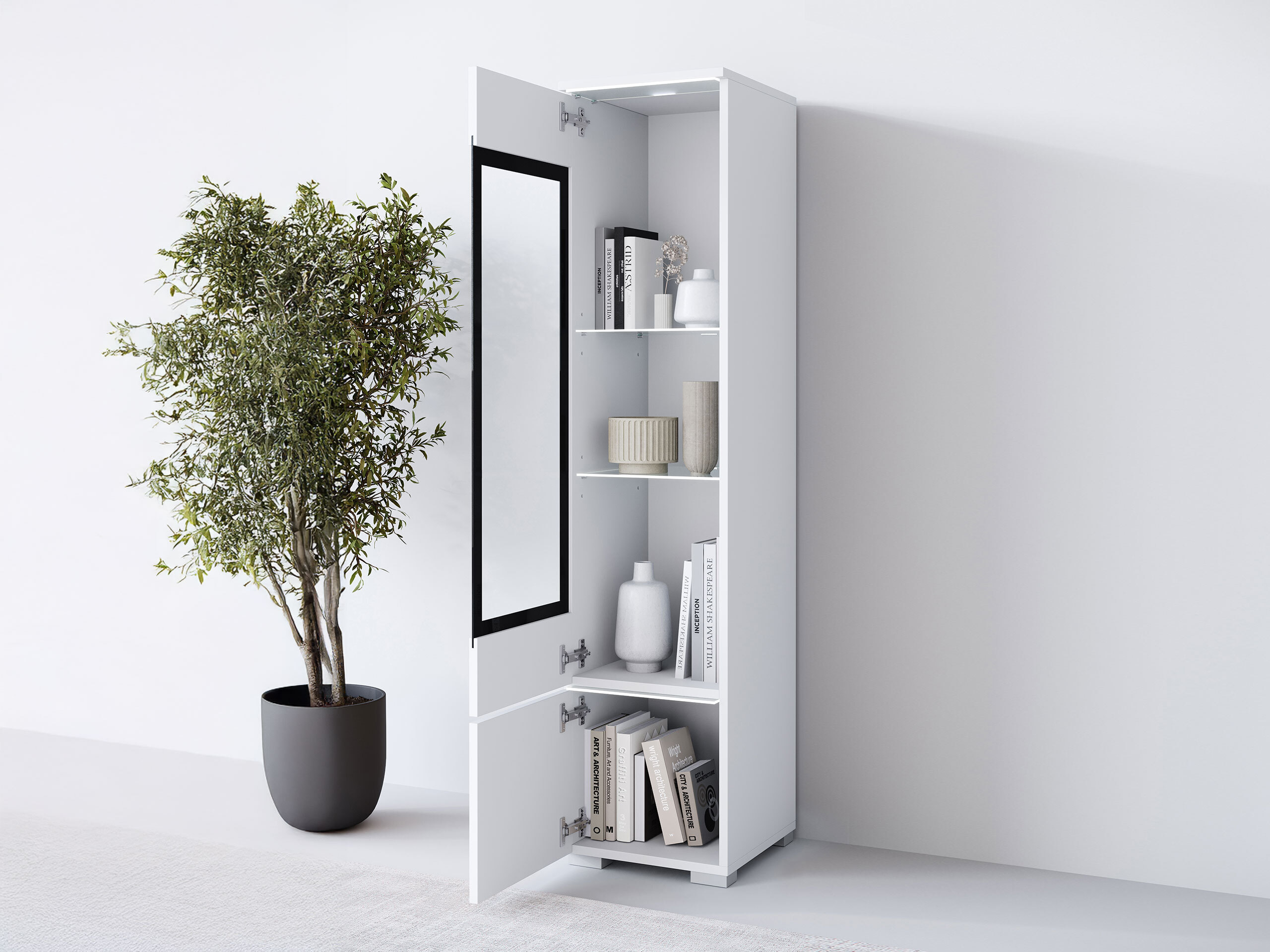 Boekenkast Mirfivo 109 (Wit + Glanzend wit)