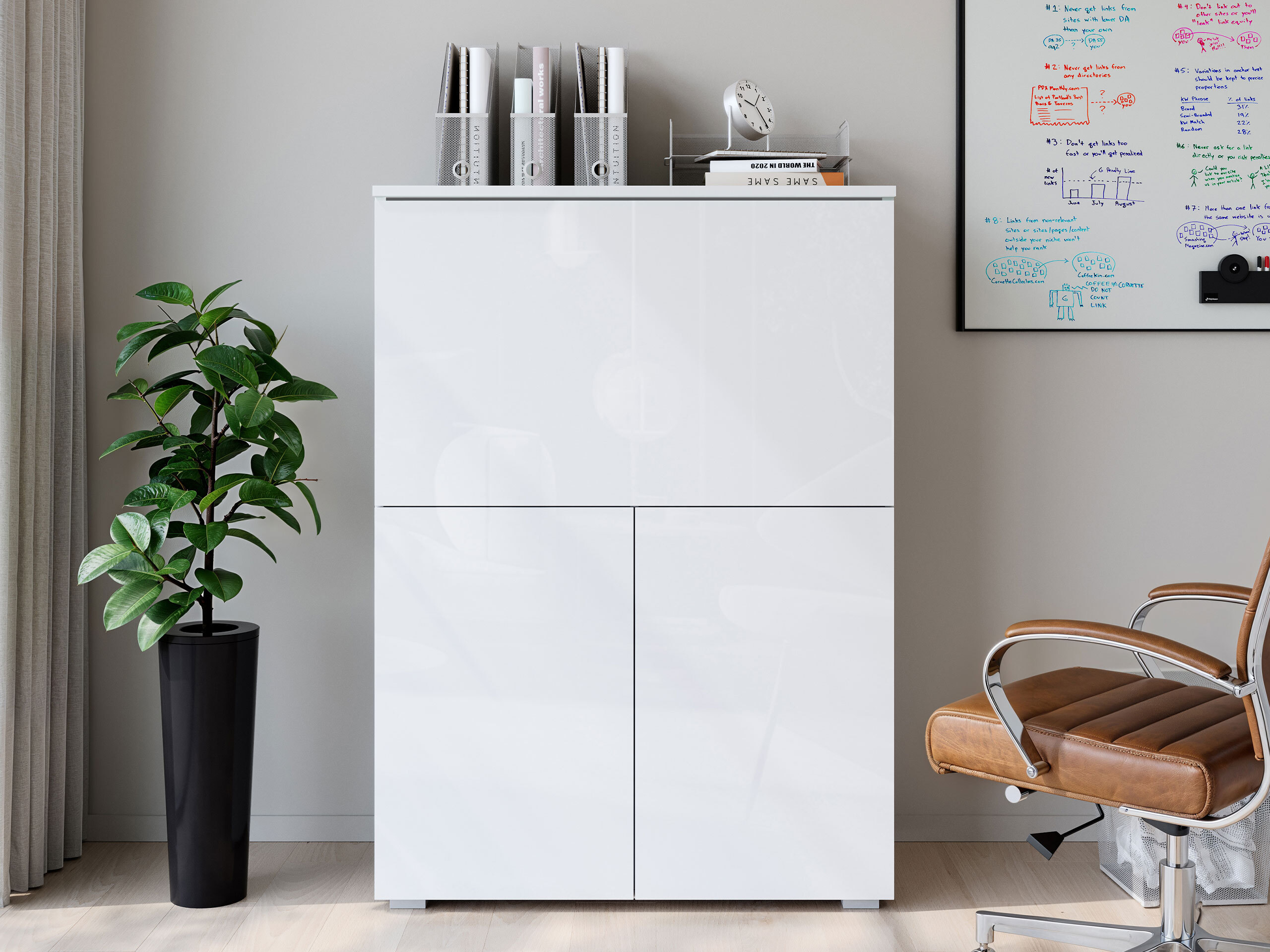 Dressoir Mirfivo 107 (Wit + Glanzend wit)