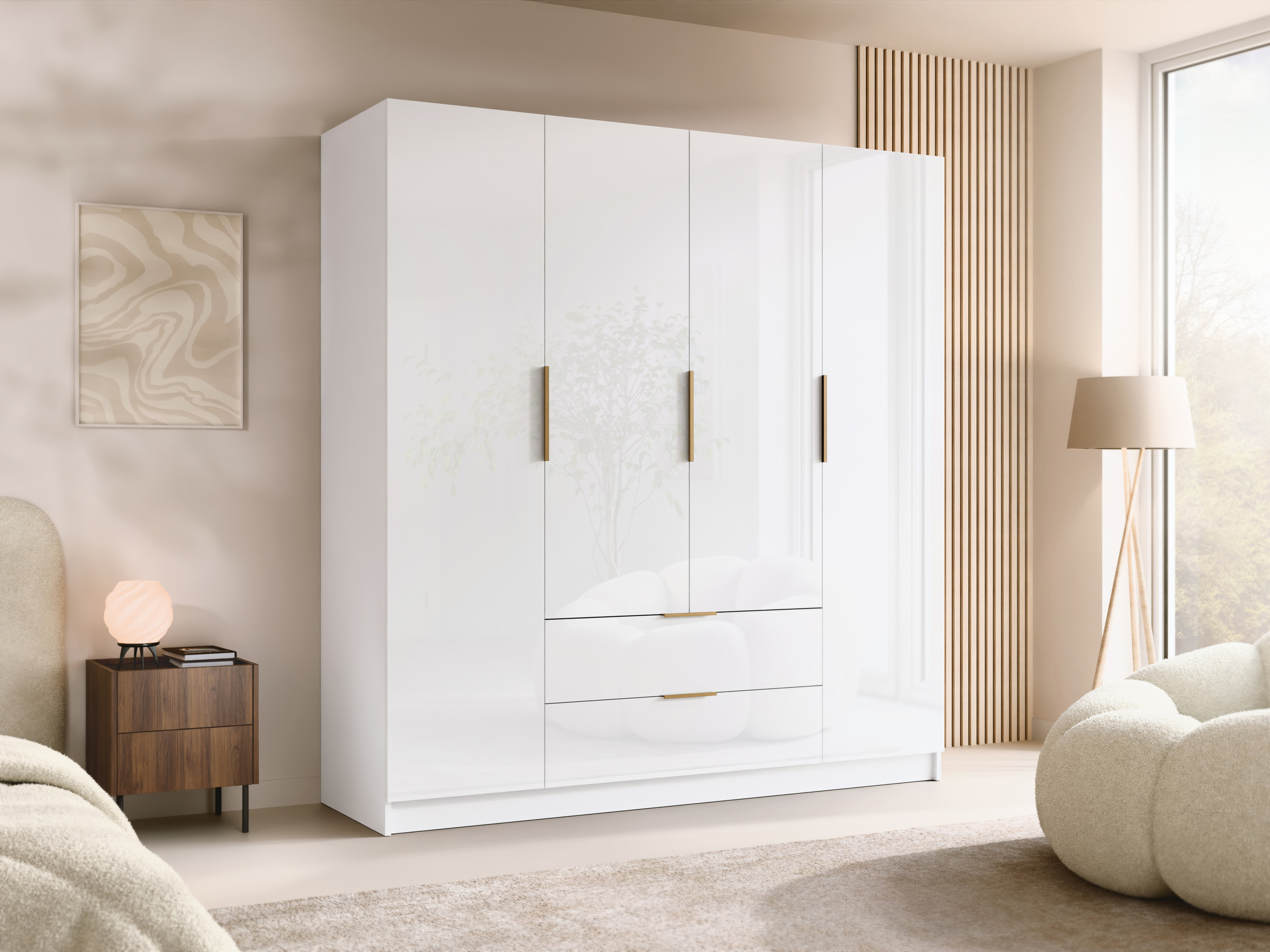 Kledingkast Closico Cadron I (Wit + Glanzend wit)